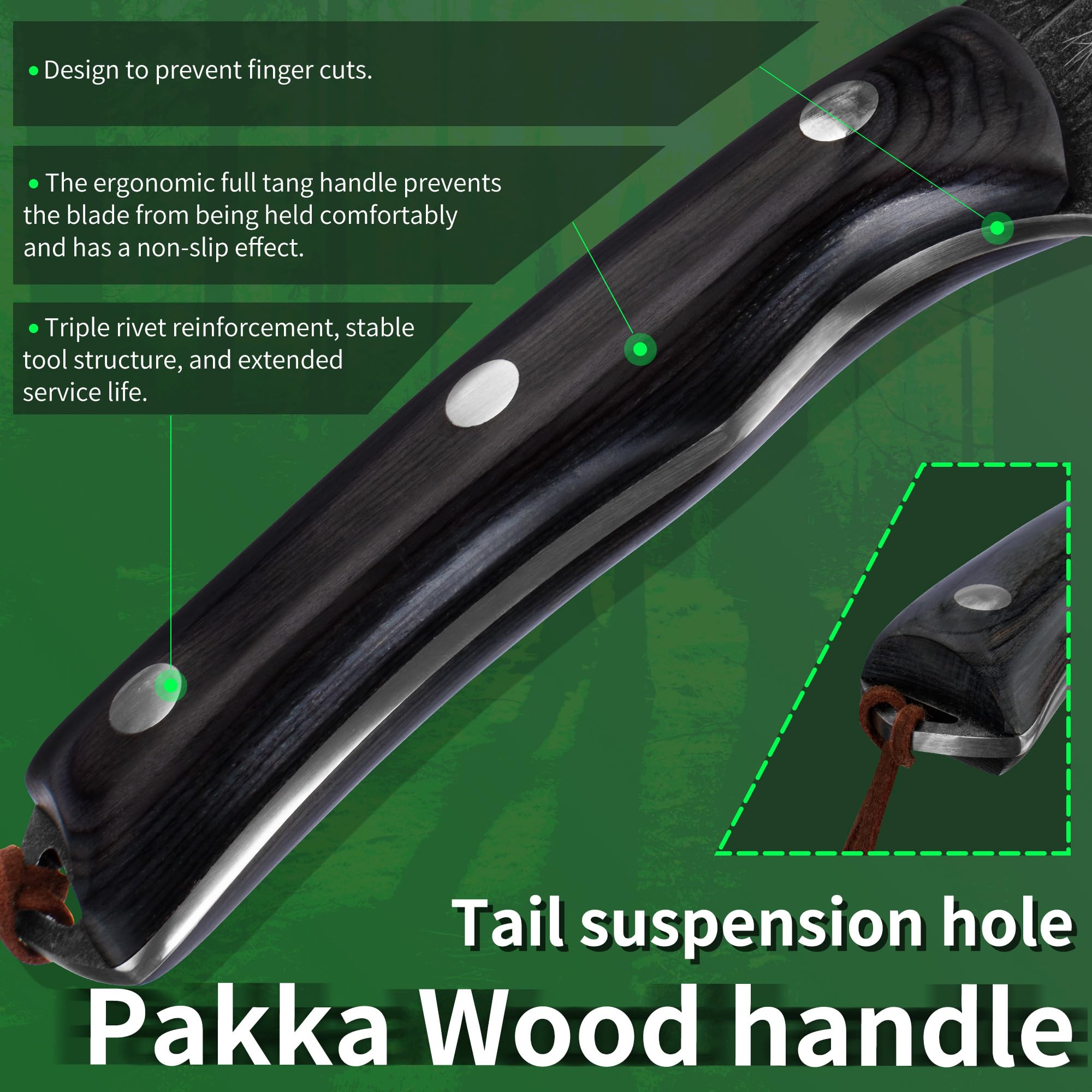 FULLHI Cuchillo de carnicero con funda, cuchillo de chef Tang serbio, cuchillo para verduras con cuchilla de acero al carbono para