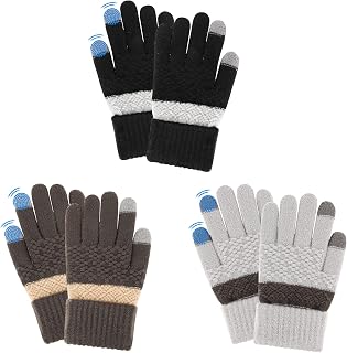 3 Pairs Touchscreen Gloves for Kids, Children Winter Magic Gloves Full Finger Stretchy Gloves Kids Knitted Gloves for Cycling Running Commuting for Boys Girls Aged 5-8
