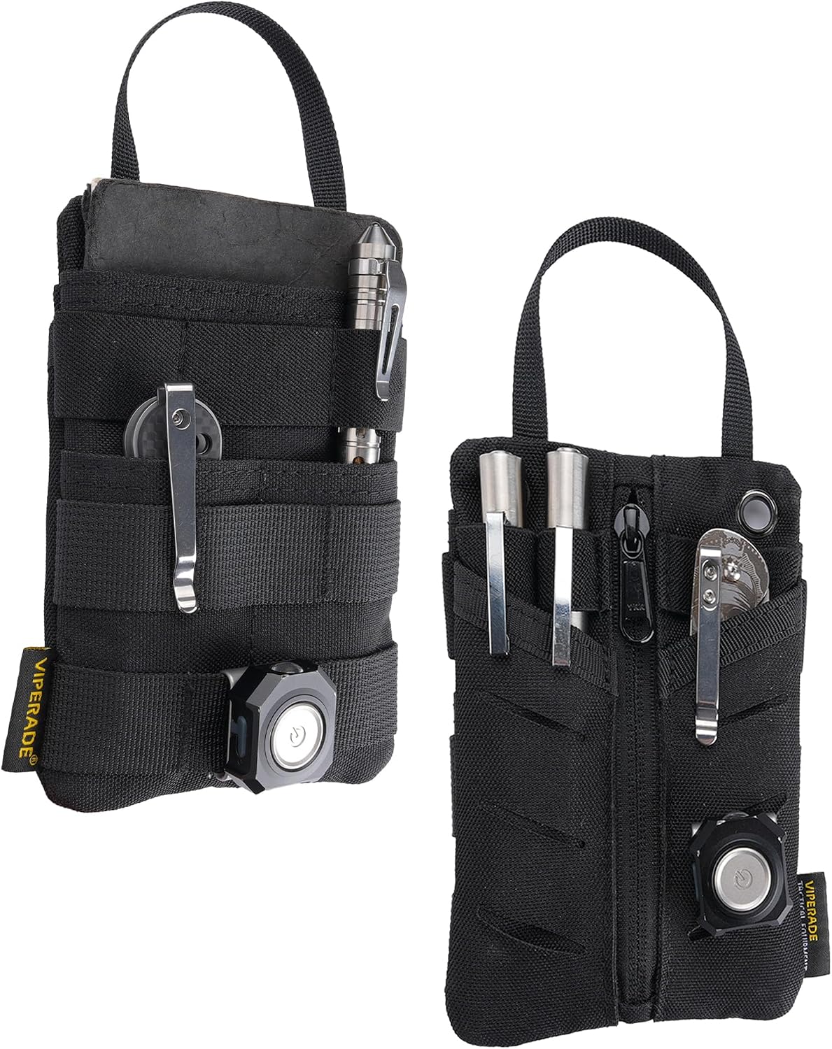 VIPERADE VE42 EDC Pocket Organizer, Tactical MOLLE Utility Pouch with Elastic Tool Holders, Zipper Pocket & Carry Loop, Everyday Carry Organizer for Knife, Flashlight, Pen and Multitool