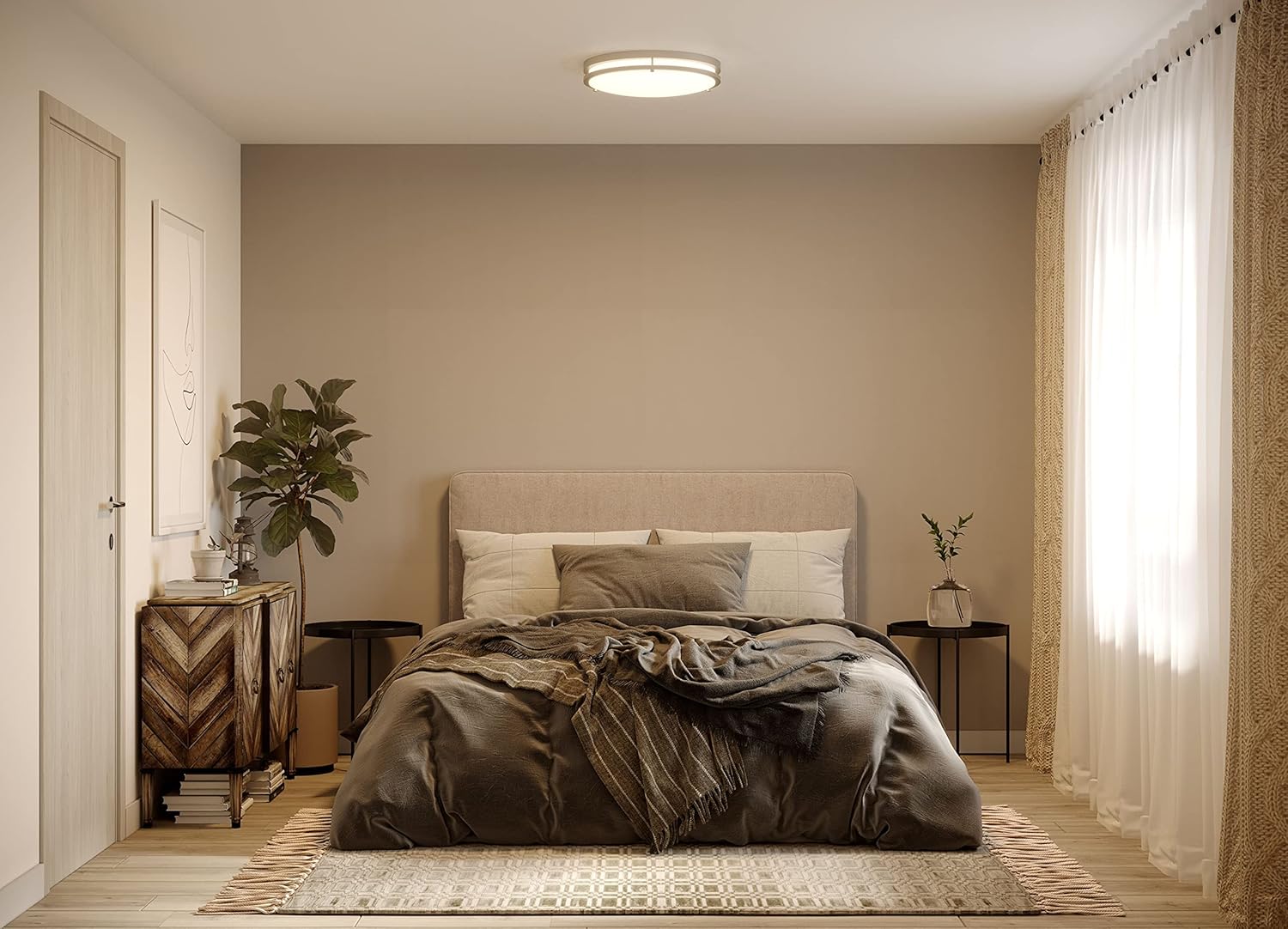 Good Earth Lighting Jordan 11-inch LED Flush Mount – Satin Nickel, Dimmable, 1100 Lumen, 3000K, 50,000 Hour Rated Lamp Life