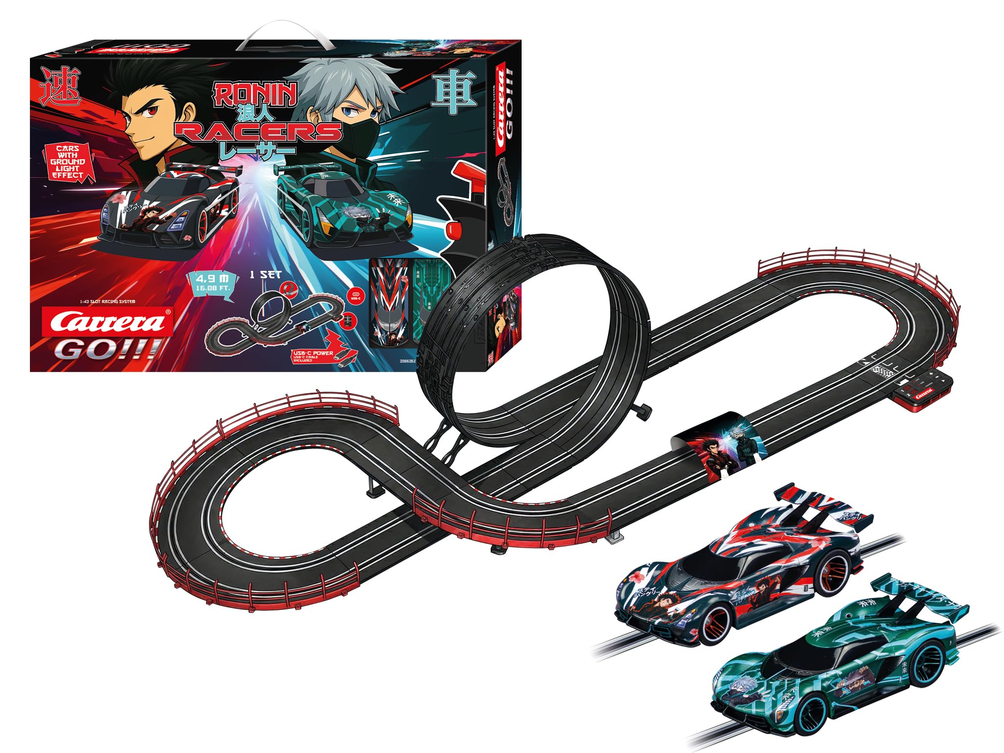 Carrera GO!!! 20062621 Ronin Racers 1:43 Scale Slot Car Racing Set, 4.9 Metres, With Raijin Rider & Hikari Strike, Suitable from 6 Years+