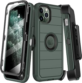 KECAI for iPhone 11 Pro Max Case with Belt Clip Holster,Built-in Screen Protector,Heavy Duty Shockproof Drop Protection Military Grade Durable Phone Cover for Apple iPhone 11 Pro Max 6.5" Deep Green