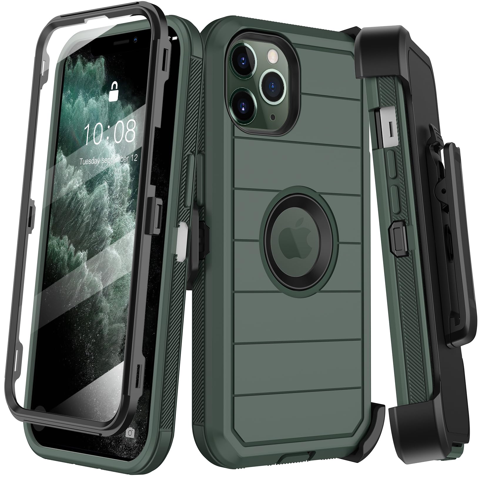 KECAI for iPhone 11 Pro Max Case with Belt Clip Holster,Built-in Screen Protector,Heavy Duty Shockproof Drop Protection Military Grade Durable Phone