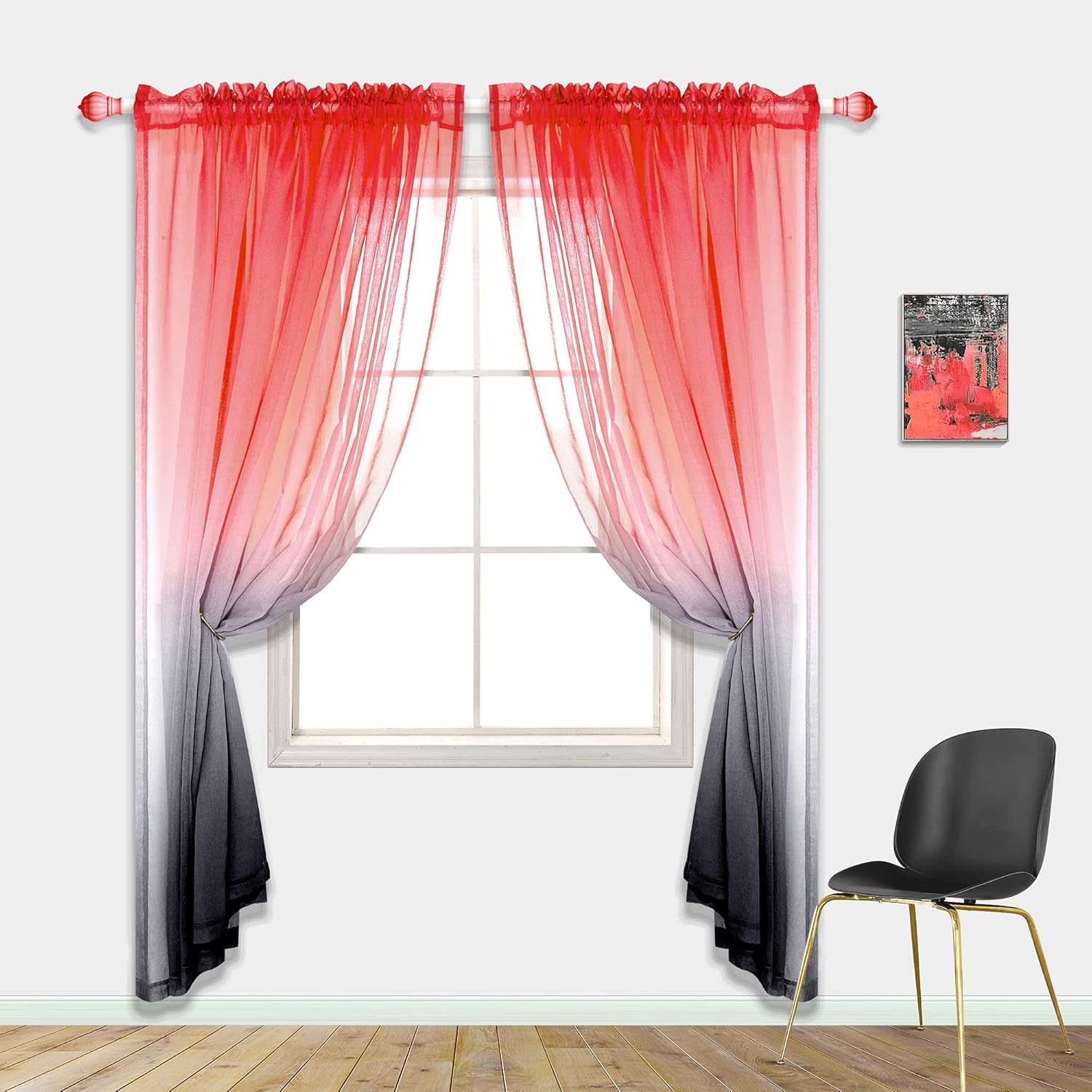 Pitalk Red and Black Curtains for Living Room 63 Inch Length 2 Panels Set Gaming Decor Multi Colored Kids Curtains for Boys Room Bedroom Gamer Decorations Gray Black