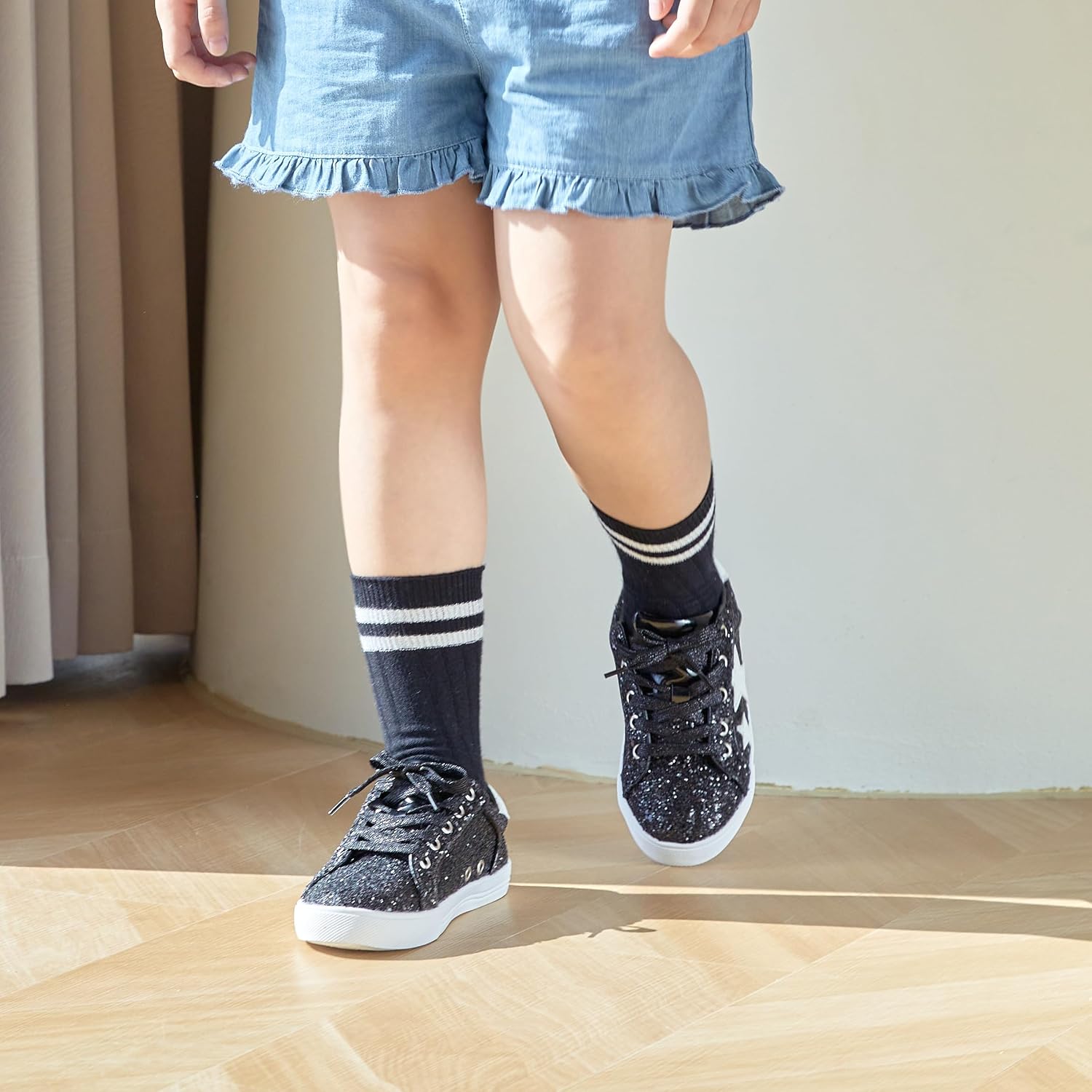 GINFIVE Toddler Little Girls Slip On Canvas Sneakers Glitter Tennis Shoes image 4