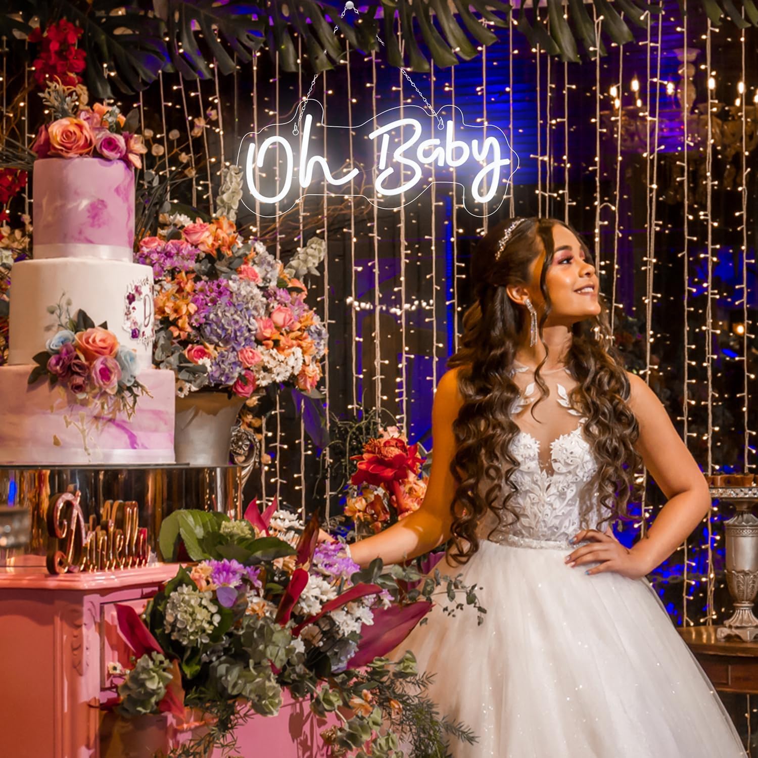 Oh Baby Neon Sign for Backdrop, Baby Shower LED Neon Lights for Wall Decor Dimmable Led Light up Sign for Gender Reveal Birthday Party Decorations - White