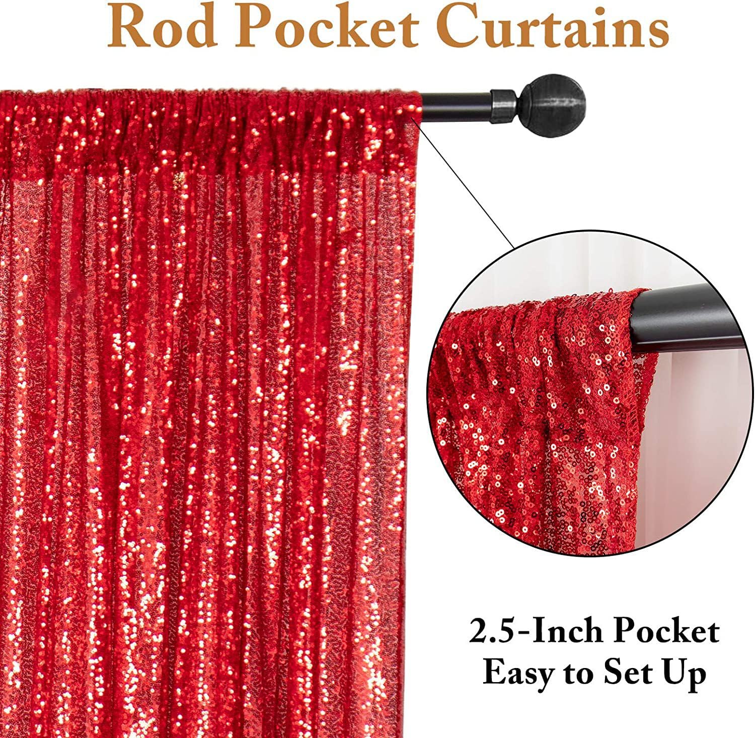 Rideau de fond à paillettes de 3 mm pour fête (rose rouge, 120 x 240 cm)
