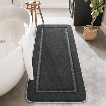 HOMORE Long Bathroom Runner Rugs 24x60 Inch, Absorbent Non Slip Washable Bathroom Rug, Luminous and Luxury Shaggy Bath Rugs Plush Bath Mats for Shower Floor, Dark Grey