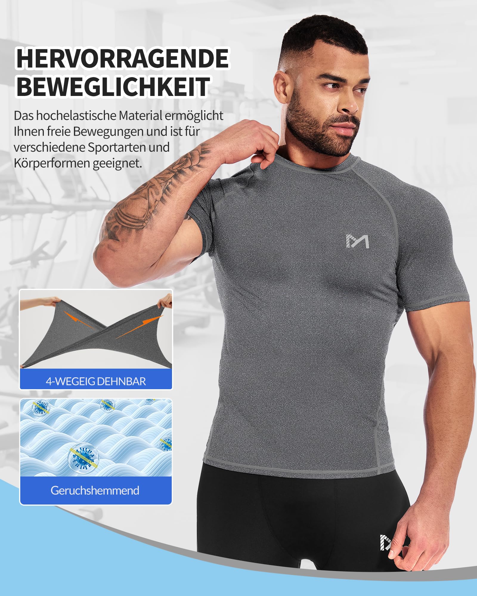 MEETYOO Lot de 2 ou 3–Maillot de compression homme,T-shirt technique homme–Respirant, évacue l'humidité,séchage rapide,idéal pour le sport,la natation et un usage quotidien