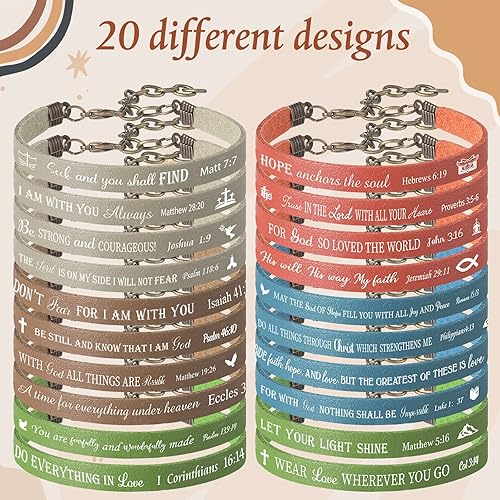 Miniatura 3 de Jeyiour 20 pulseras de versículo bíblico a granel, pulseras de cuero cristiano a granel, pulseras de citas de las Escrituras de la fe de Dios