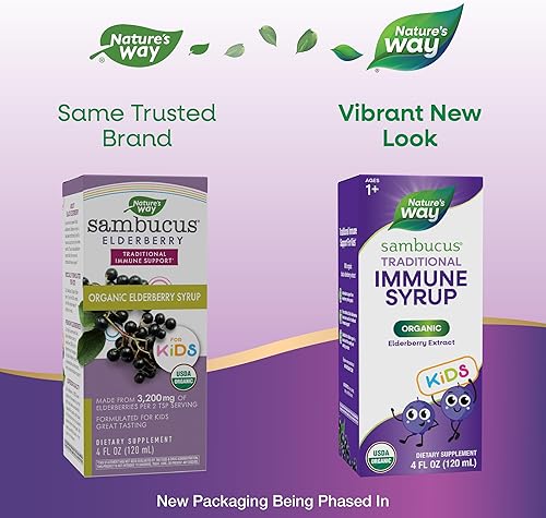 Miniatura 10 de Nature's Way Sambucus - Jarabe orgánico de saúco para niños, extracto de saúco negro, gran sabor, sin gluten, 4 onzas líquidas