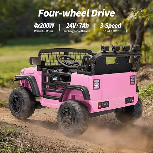 Miniatura 3 de Juguete de coche de 2 plazas, auto eléctrico de 24 V 4WD para niños de 4 a 8 años con control remoto, motores de 4 x 200 W, capacidad de 110 libras,