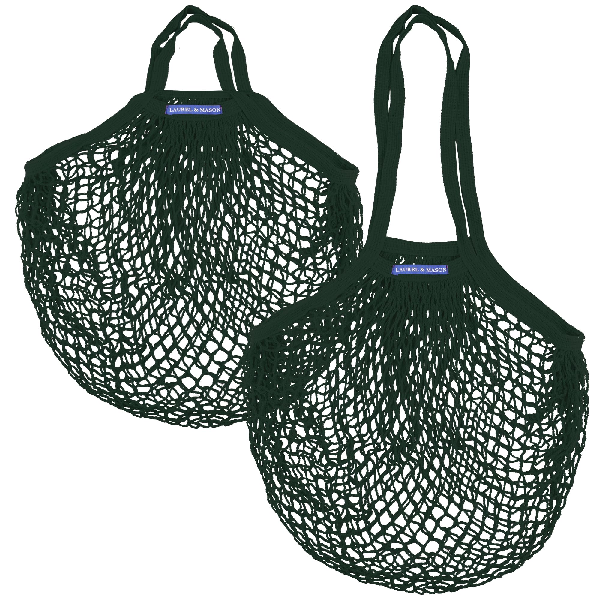 Laurel & Mason2Pcs Cotton String Reusable Shopping Bags - 1 Long & 1 Short handle Tote Bag for Beach & Travel