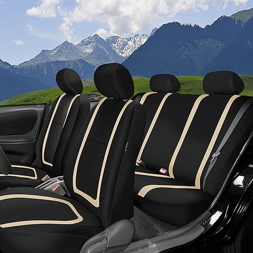 Vista 98 de FH Group - Juego completo de fundas de asiento de automóvil, de tela negra, ajuste universal, de asiento delantero de respaldo bajo y de asiento