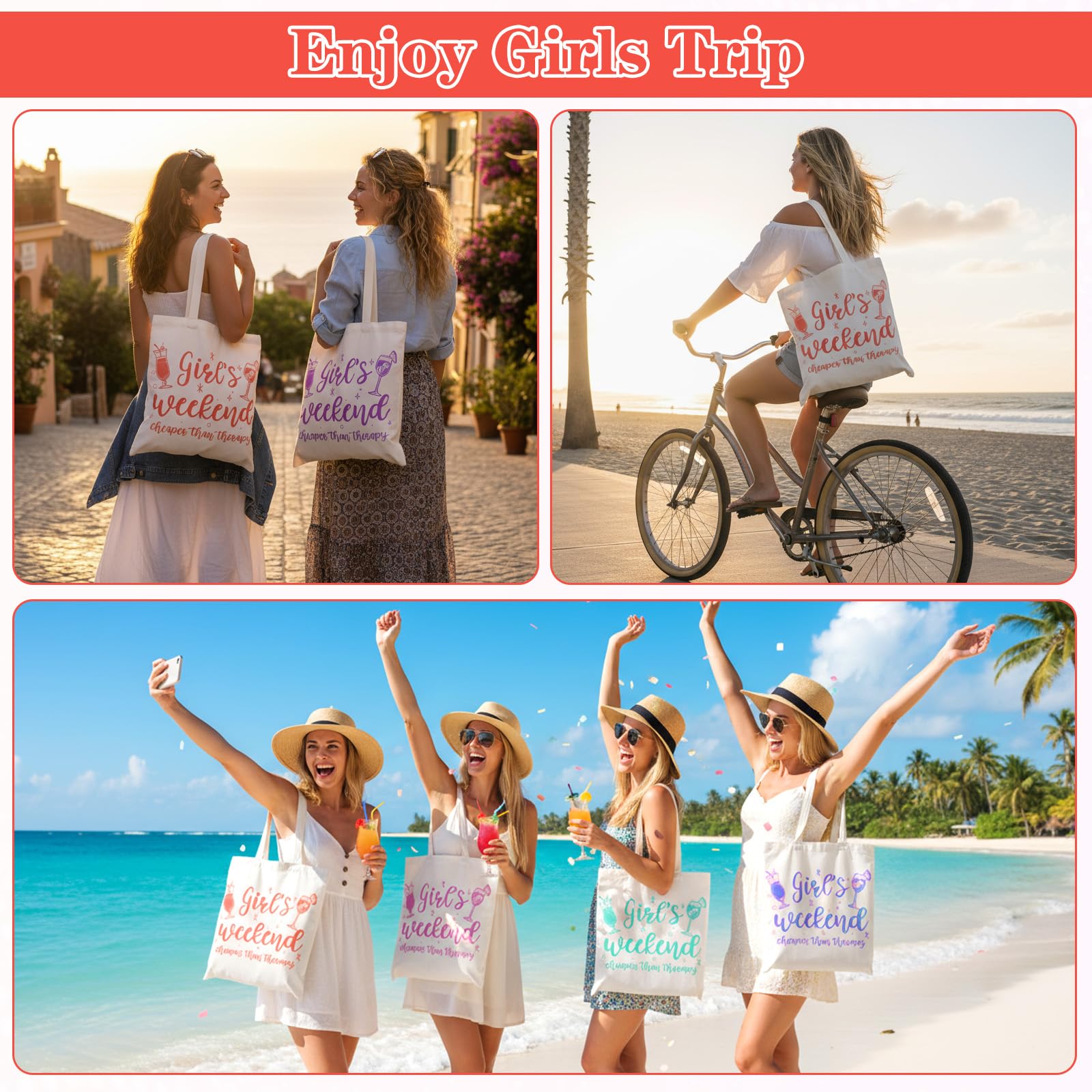 8 Pcs Christmas Girls Weekend Gifts for Women 4 Girls Trip Makeup Bag 4 Weekend Tote Bag Friend Trip Gifts Vacation Bestie Friendship Favors Summer Cosmetic Zipper Goodie Pouch (Classic Color)