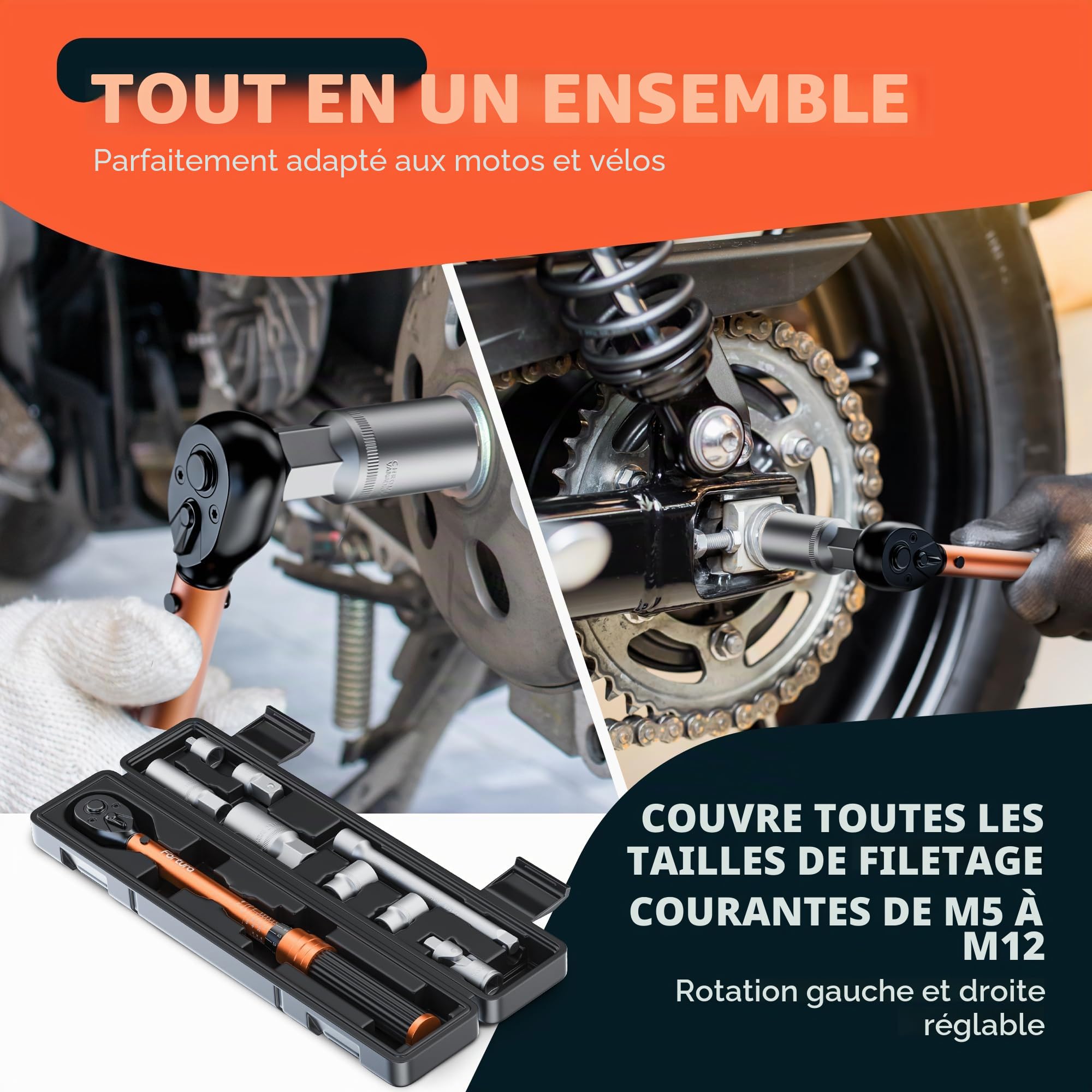 Fortura Clé dynamométrique 3/8, clé dynamométrique 5-60 Nm, clé pour bougie