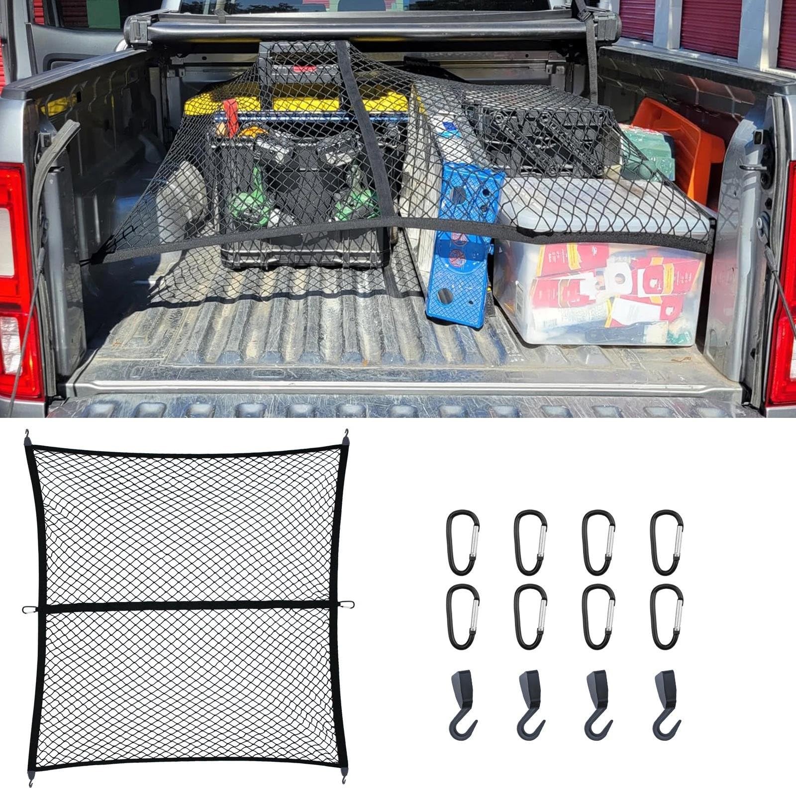Rete Portaoggetti Auto Rete Di Carico Per Camion Pick-up SUV Furgoni Organizer A Doppio Strato Altamente Elastico Con Borsa Portaoggetti Pieghevole Ed Estensibile Rete da carico(Monolayer)
