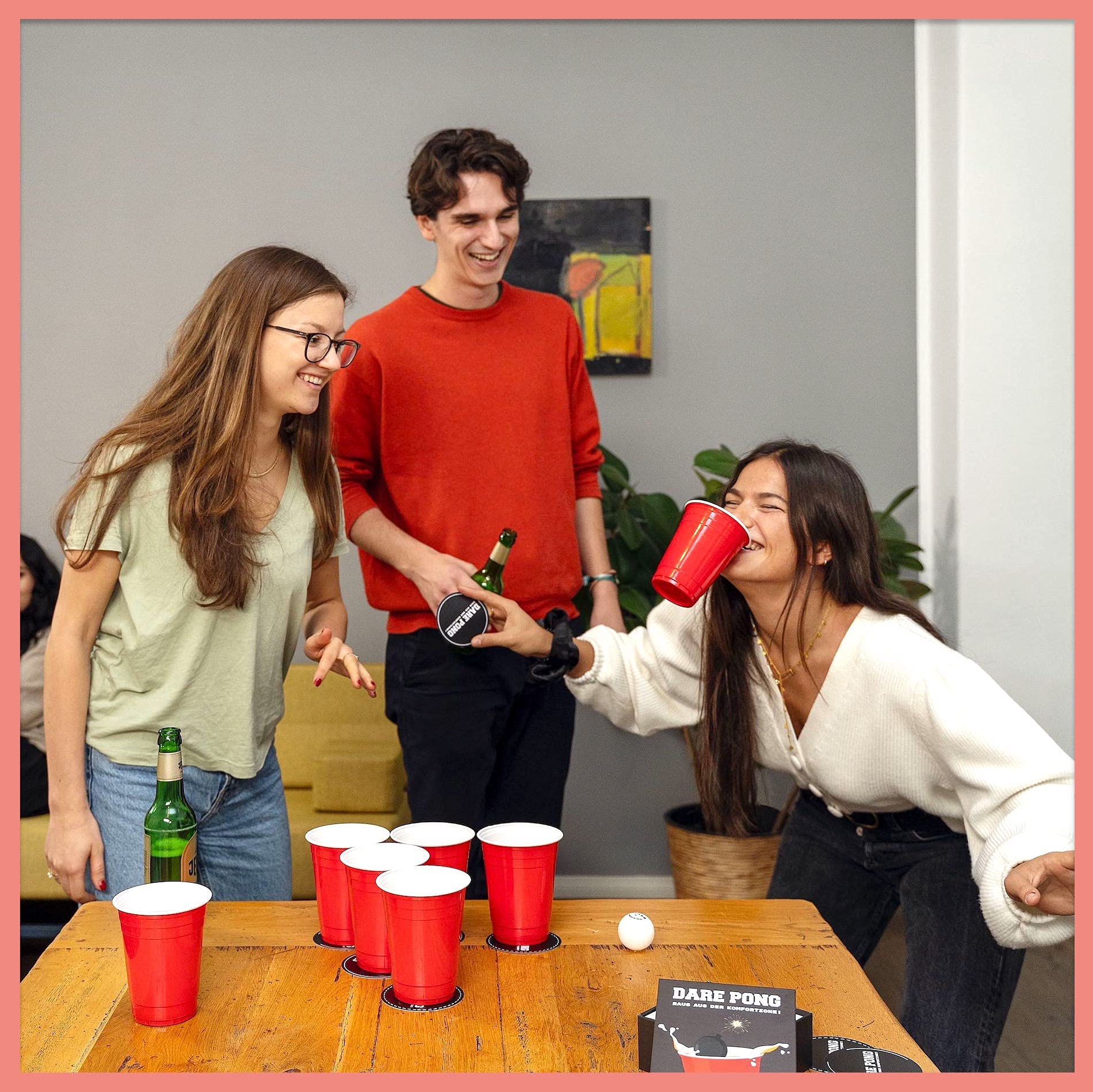 Dare Pong – Beer Pong Con Verdad O Reto, Juego De Fiesta Para Adultos Con 120 Cartas Divertidas Y Atrevidas