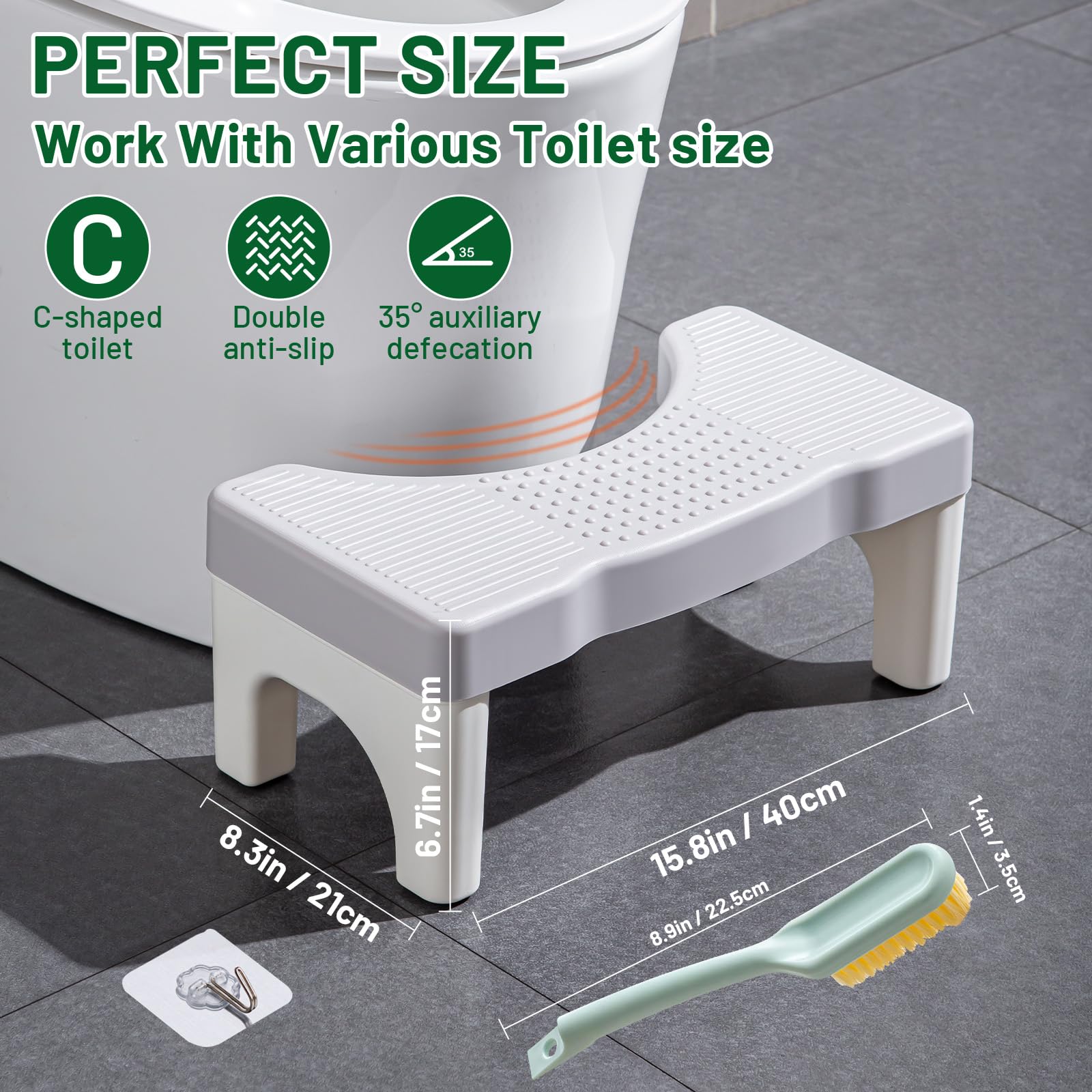 Sgabello WC,Sgabello da Toilette,Poggiapiedi,Panchetto con Cuscinetti,Plastica Portatile Poop Piede Sgabellino per Alleviare L'Intestino Adulti,Bambini,Anziani,Incinte