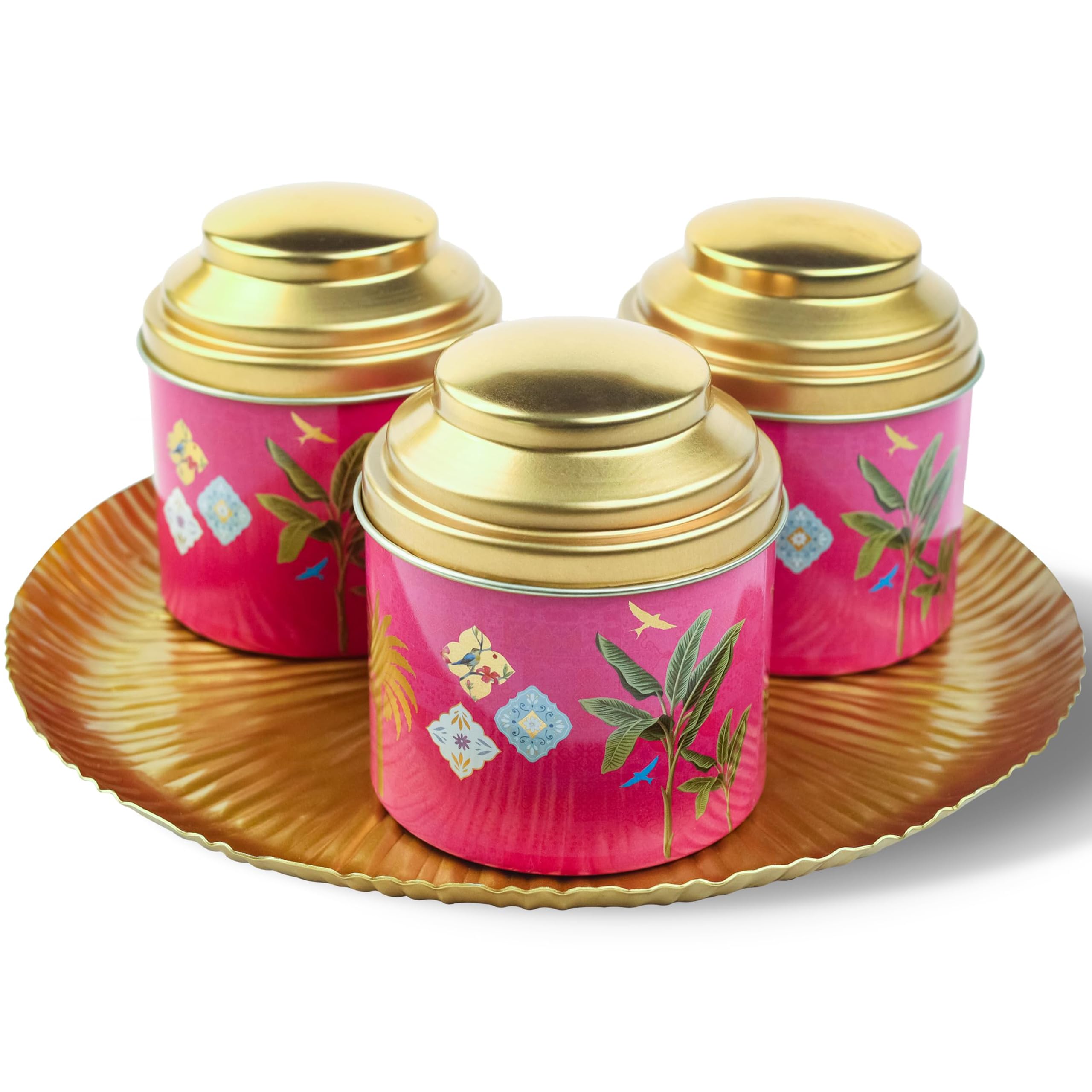 Dry Fruit Box - Air Tight Containers for Serving with lid - Snack Serving Set - Dry Fruit Tray for Storage - Nasta Box Fancy for Guest - Nuts Box - Bowl with Tray, Snack Platter, Round Pinktins