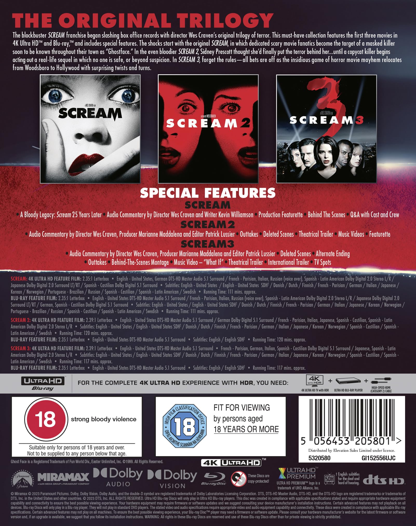 SCREAM - The Original Trilogy 4K UHD [Blu-ray] [Region A & B & C]