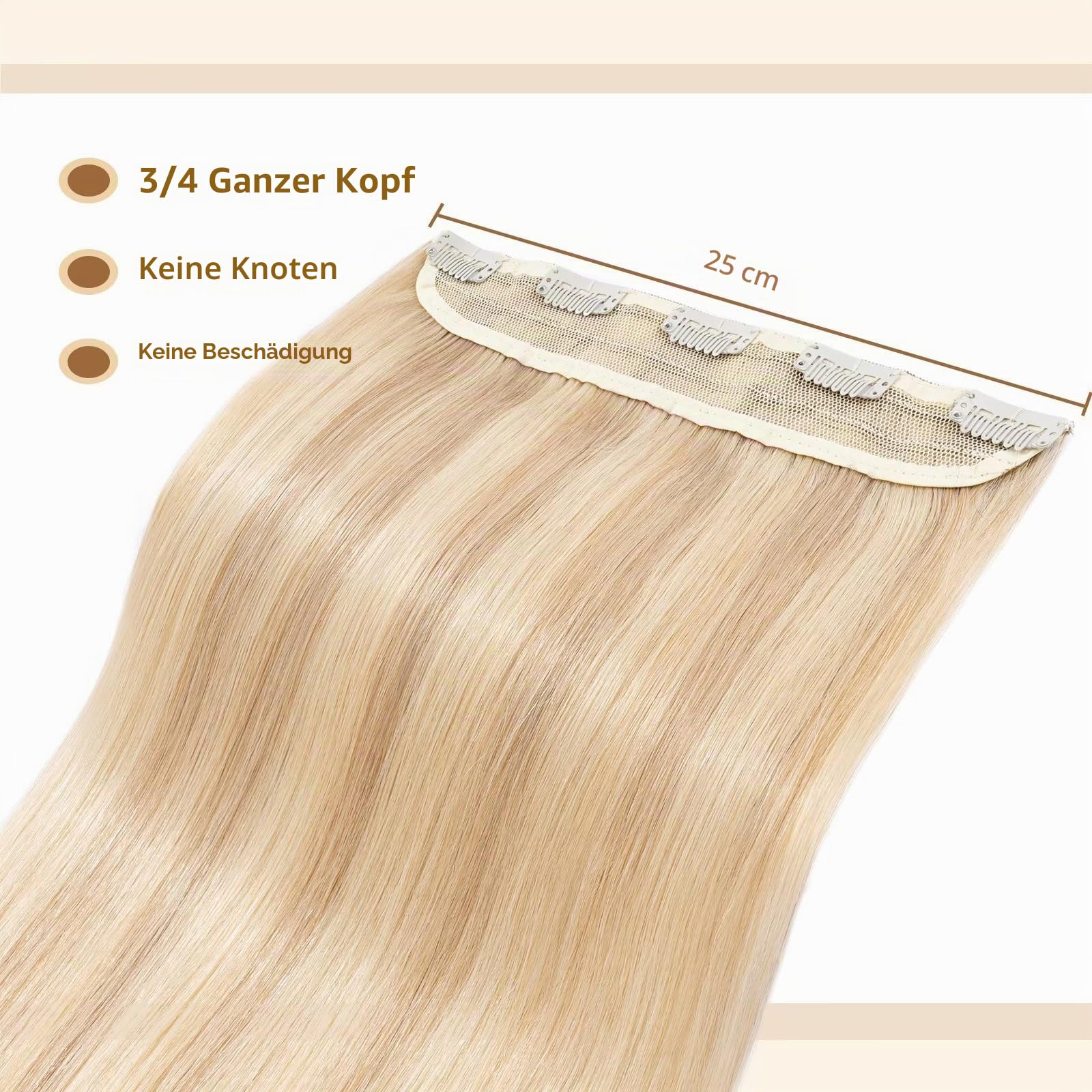 TESS Clip in Extensions Echthaar Blond Balayage 50 cm, Ein Stück Clip in Echthaar Haarverlängerung 5 Clips Remy Haar Extensions 50 g #18P613 Goldblond/Blond Extensions Clip in Echthaar