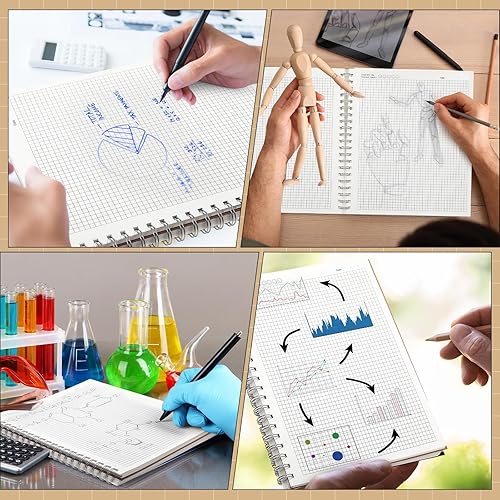 Miniatura 7 de Paquete de 4 cuadernos de papel cuadriculado A4 de 8.5 x 11 pulgadas, cuadrícula grande en espiral, 200 páginas, 100 GSM de grosor, 0.197 in,