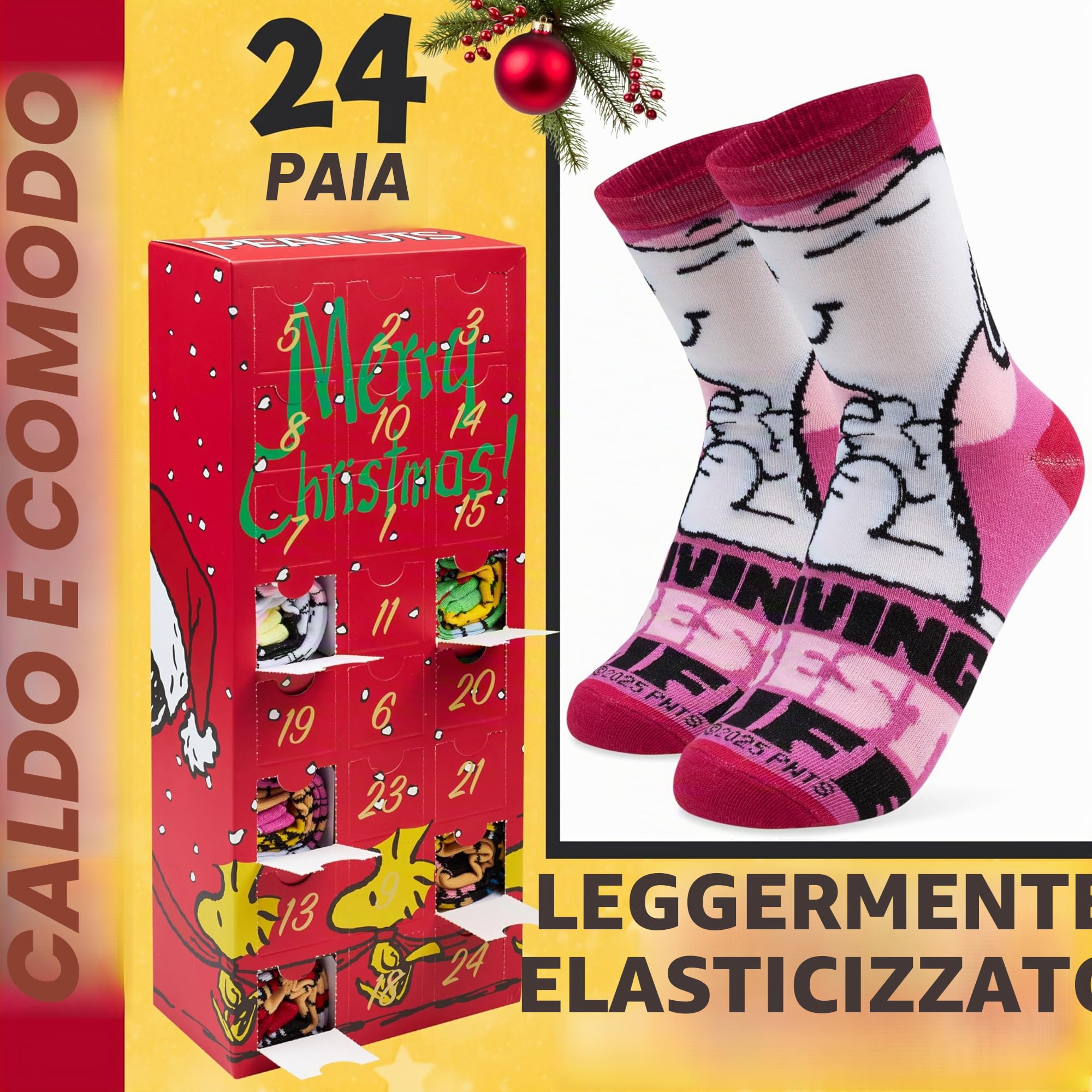 Get Trend Peanuts Snoopy Calendario Avvento Calze 2025 per Donna e Adolescenti, 24 Paia Traspirante Calzini Divertenti, 36-41, Regali per Lei (Multi Snoopy)