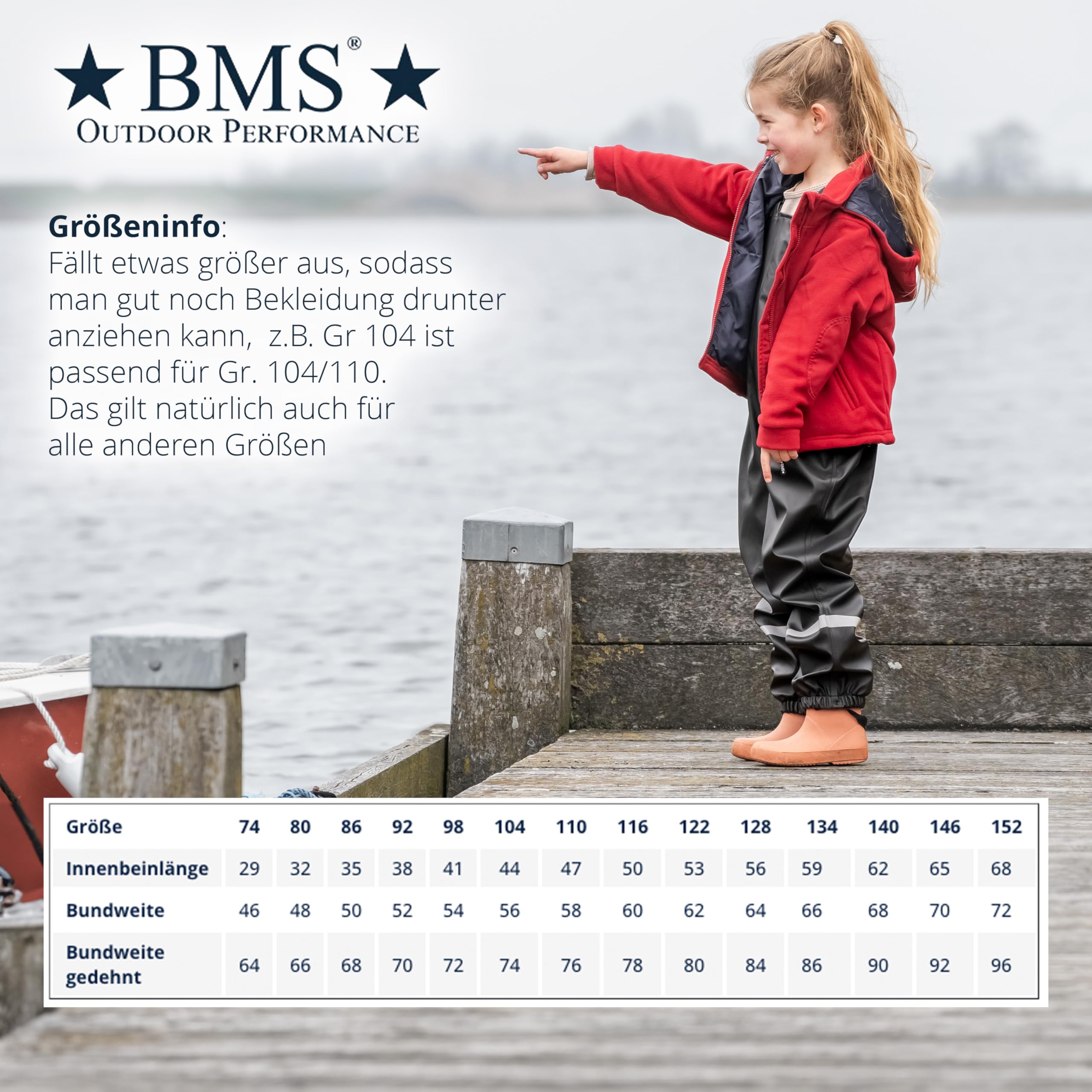 BMS® Schneehose gefüttert ohne Träger für Kinder, ideale Winter-Matschhose und Buddelhose mit kuscheligem Fleece, 100% wasserdicht, besonders hautfreundlich und weich Softskin, Oeko-Tex