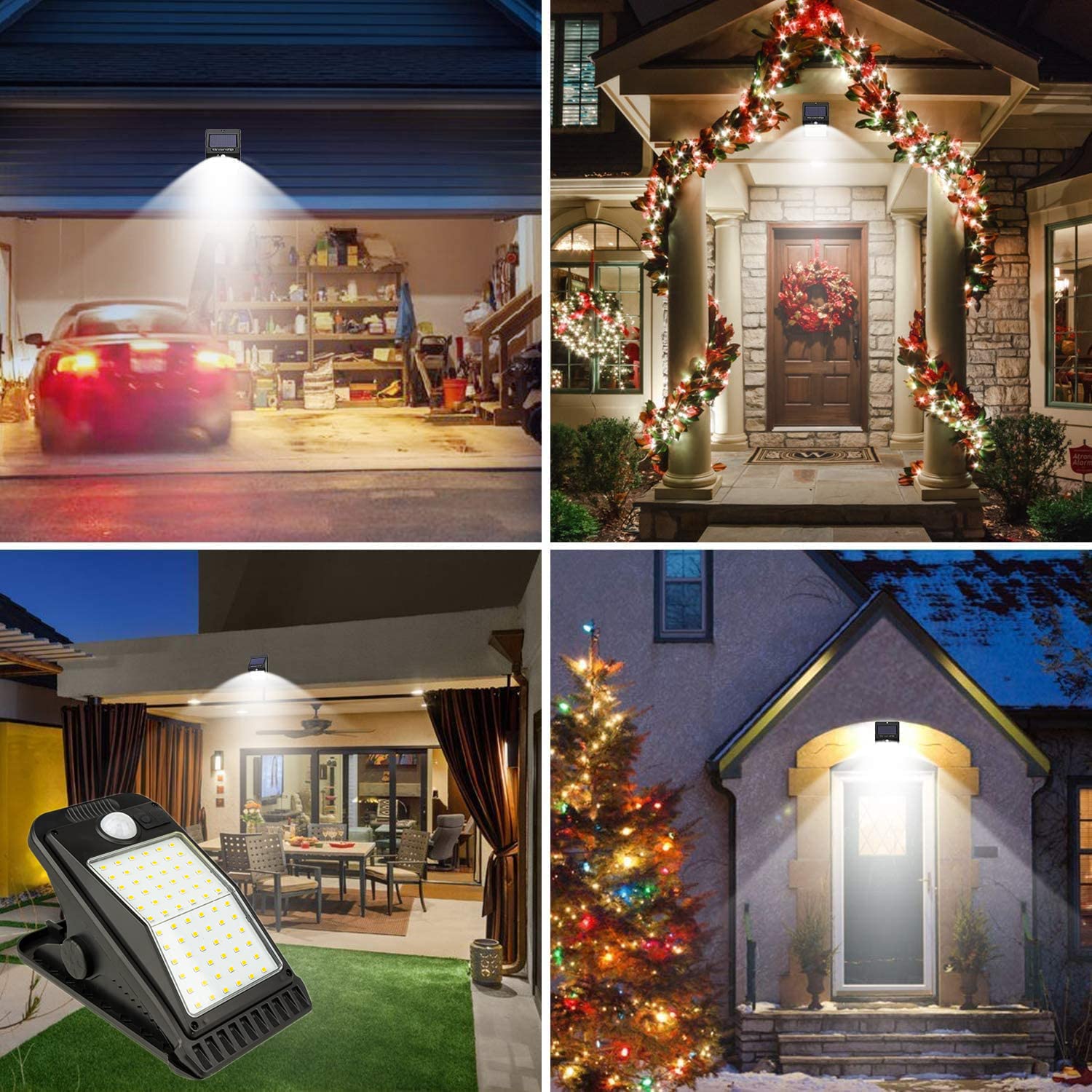 Lampes de sécurité solaires extérieures avec détecteur de mouvement à clip, 72 LED Lampes solaires super lumineuses pour jardin extérieur, IP65 Lampes de camping extérieures étanches, Éclairage à clip