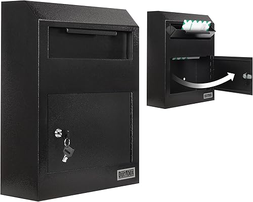 Miniatura 8 de Caja fuerte de depósito a través de la puerta, 12 x 6 x 15 pulgadas, buzón de acero resistente con cerradura para recibir correo, cheques, cartas,