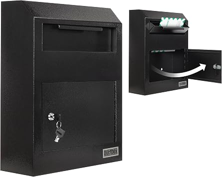 Durabox Drop Box Deposit Safe 12 x 4 x 15 Heavy Duty Steel Wall Mount Mailbox for Mail, Letters, Checks, Keys, Cash and more for Home, Office & Commercial Use (W500) (Black)