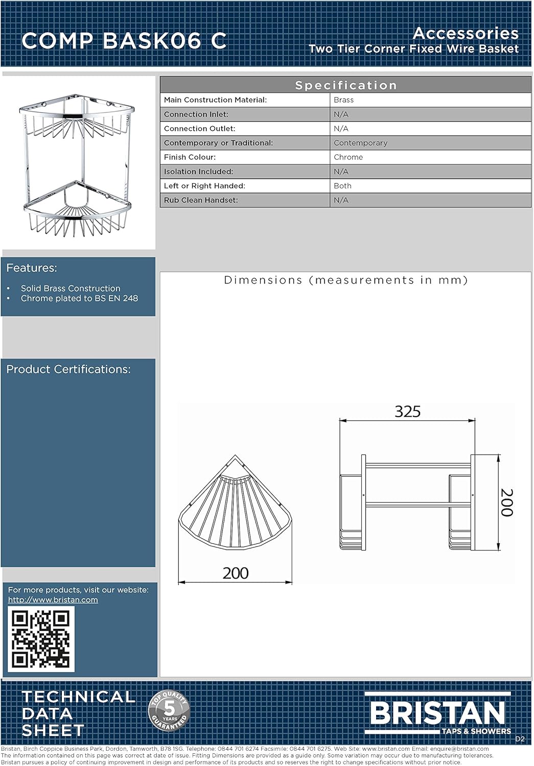 Blасk Frіdау - 40% оƒƒ Bristan COMP BASK06 C Two Tier Corner Fixed Wire Basket, Chrome