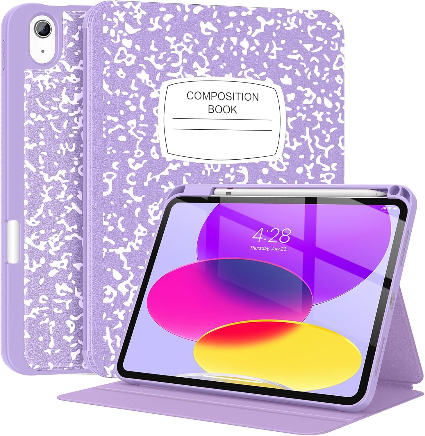 Supveco Case for iPad (A16) 11th Generation 11 inch (2025),iPad 10th Generation 10.9 inch (2022) with Pencil Holder-[Auto Wake/Sleep],Premium Folio Stand Case with Soft TPU Back Cover-Lilac Book