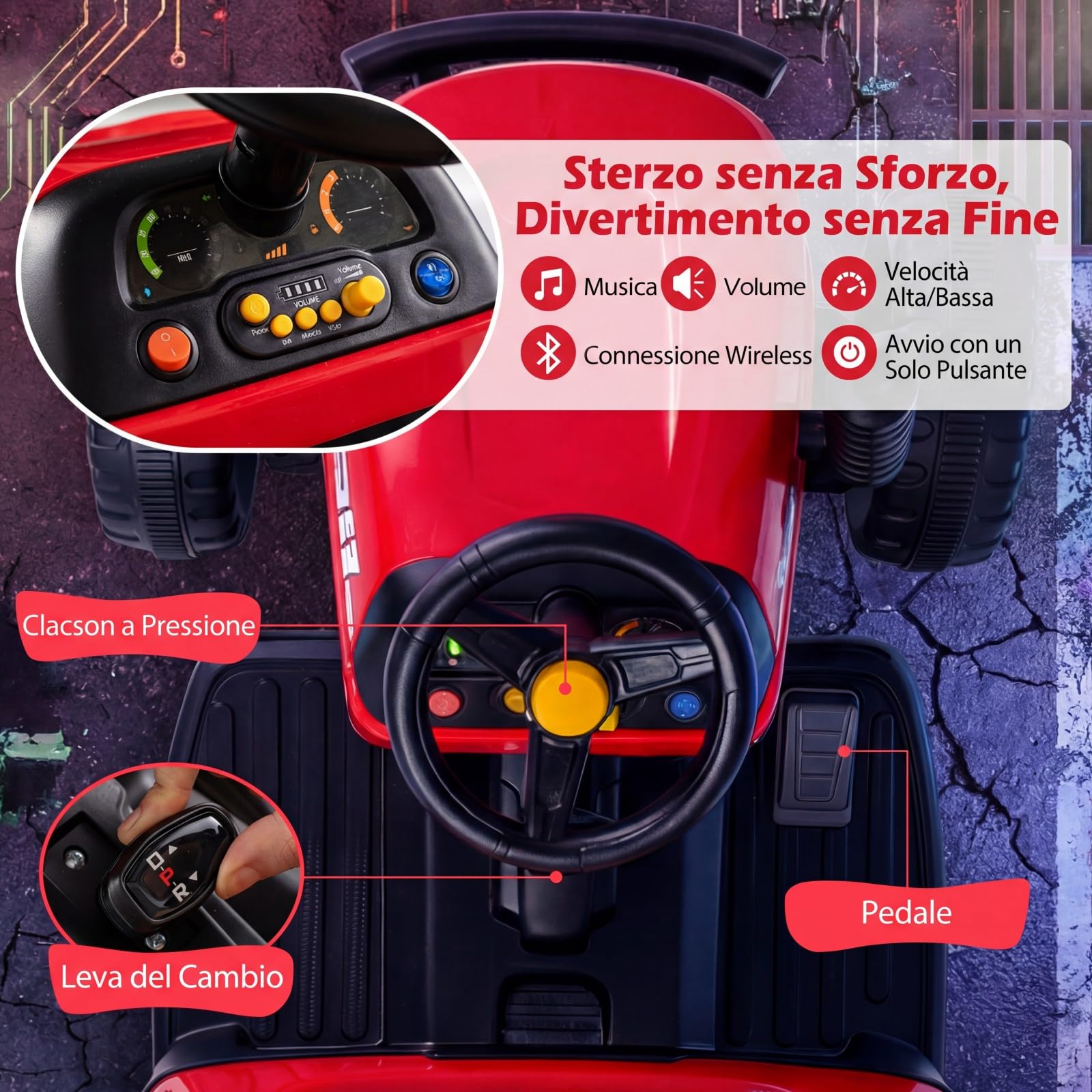 COSTWAY 24V Trattore Elettrico per Bambini, Macchina Cavalcabile con Telecomando, Clacson Musica, Connessione Wireless e Fari a LED, per Bambini 3 Anni+ (Rosso)