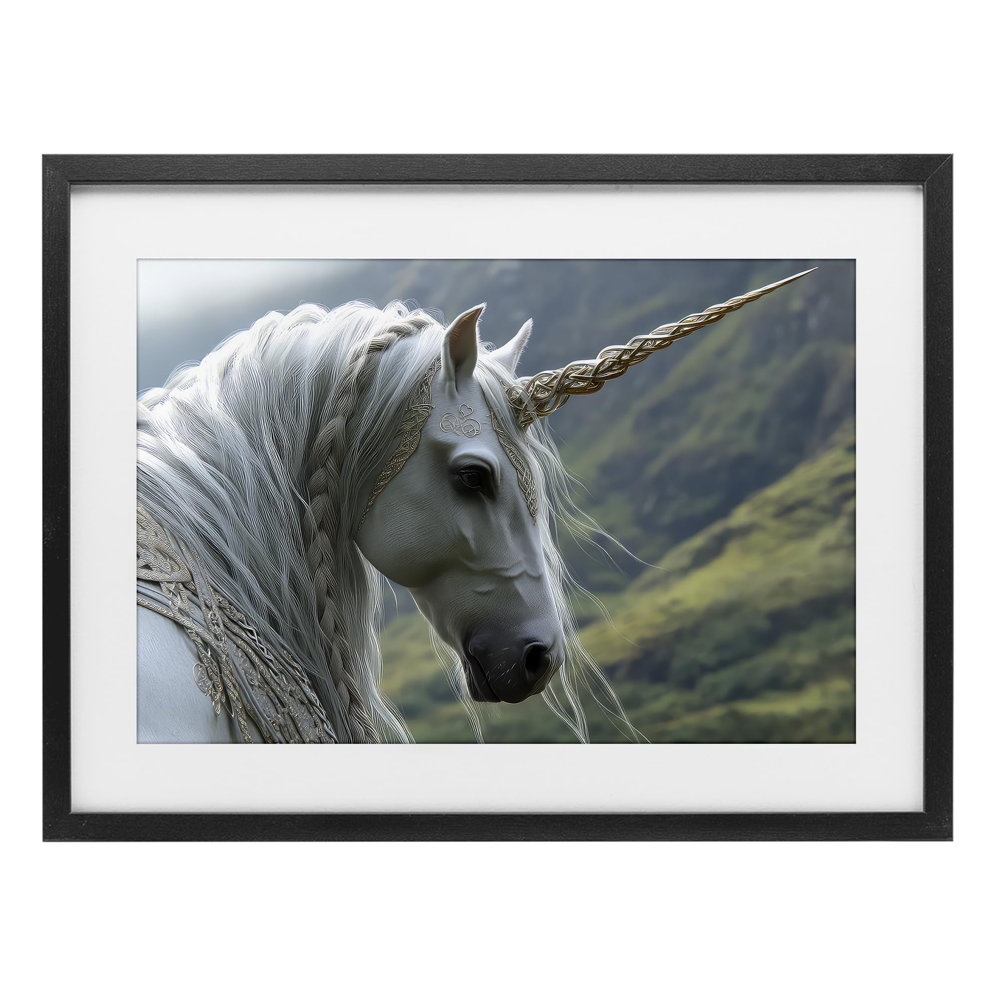 'Celtic Unicorn Braided Mane'| Framed Print Under Glass