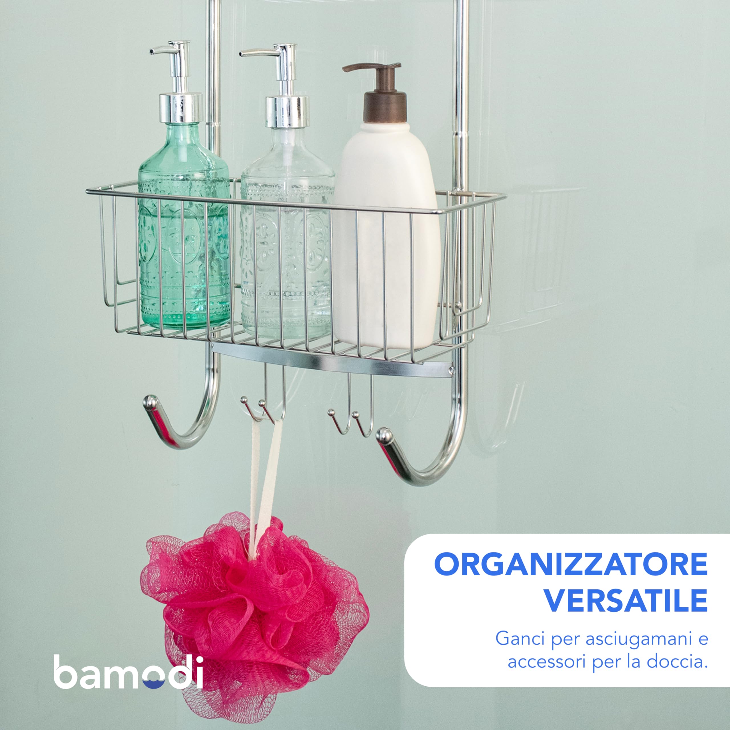 BAMODI Scaffale Per Doccia da Appendere - Mensola Doccia Bagno - Mensola Doccia Senza Foratura - Semplice Fissaggio Senza Perforare la Parete - Cromati 70 X 18,5 X 19 Cm L