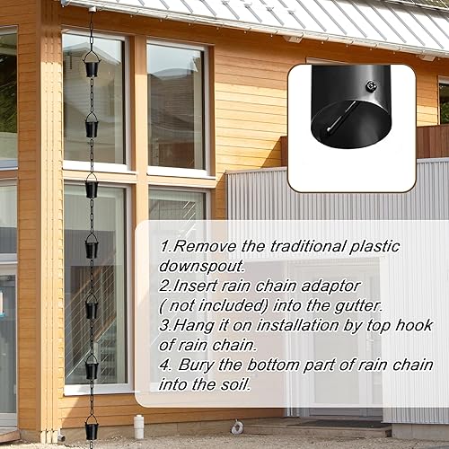 Miniatura 6 de Invech Cadenas de lluvia ajustables de 12.5 pies para canalones, cadenas de lluvia exteriores con 12 tazas, cadena colectora de lluvia en forma de
