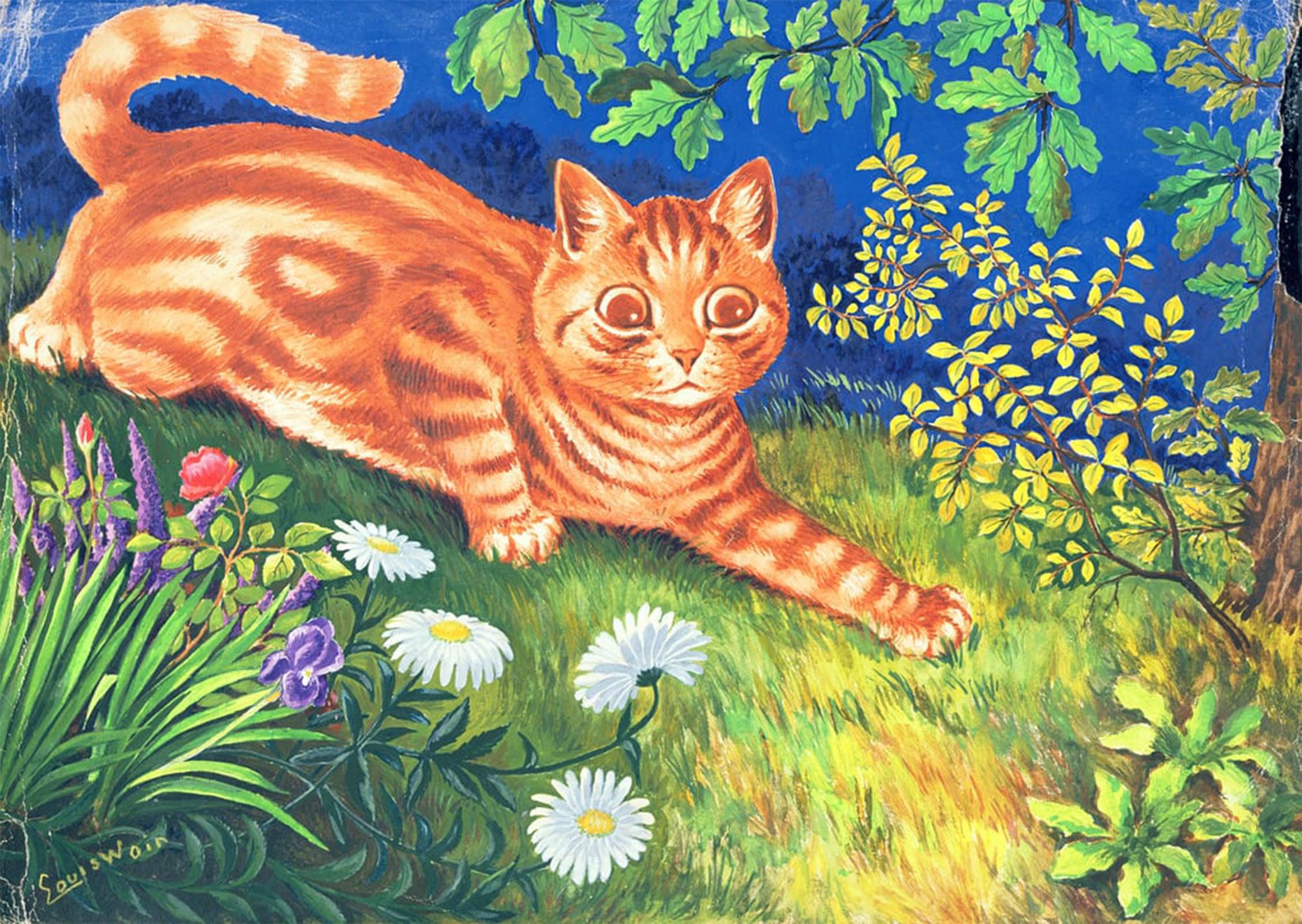 SERENDIPITP Retro Picture Poster Wall Art Pictures Painting Cat Stalking by Louis Wain Wall Art Canvas Print for Wall Decor 60x90cm