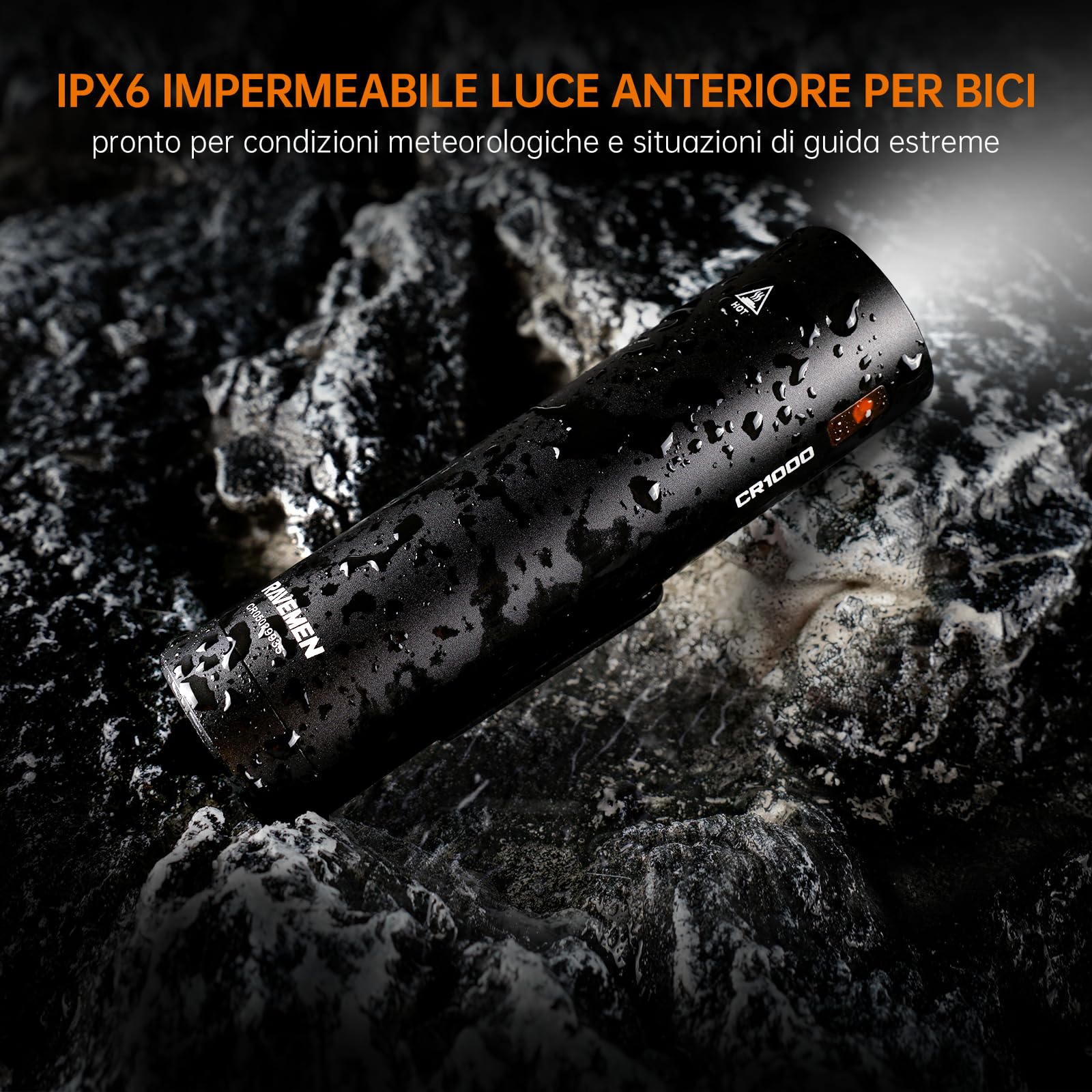 RAVEMEN CR1000 Fanalini Anteriori per Bicicletta, 1000 Lumen Lente antiriflesso con fascio a T Luce Anteriore, Cavalcare di Notte Pulsante remoto cablato Resistenza all'acqua IPX6 USB-C Ricaricabile