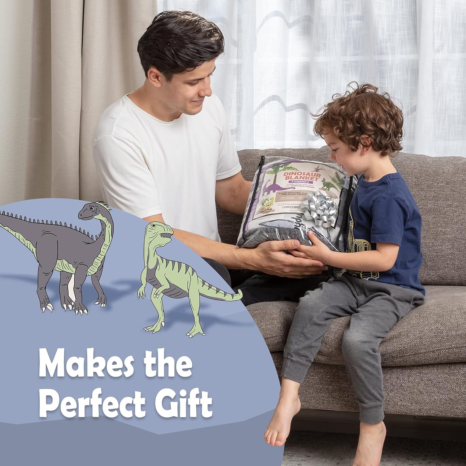 OBSI Alphabet Dinosaur Blanket - 50x60 inch Plush Mink & Sherpa Fleece Dinosaur Throw Blankets - Adorable Dinosaur Blanket for Boys or Girls, with 26 Dinos A-Through-Z