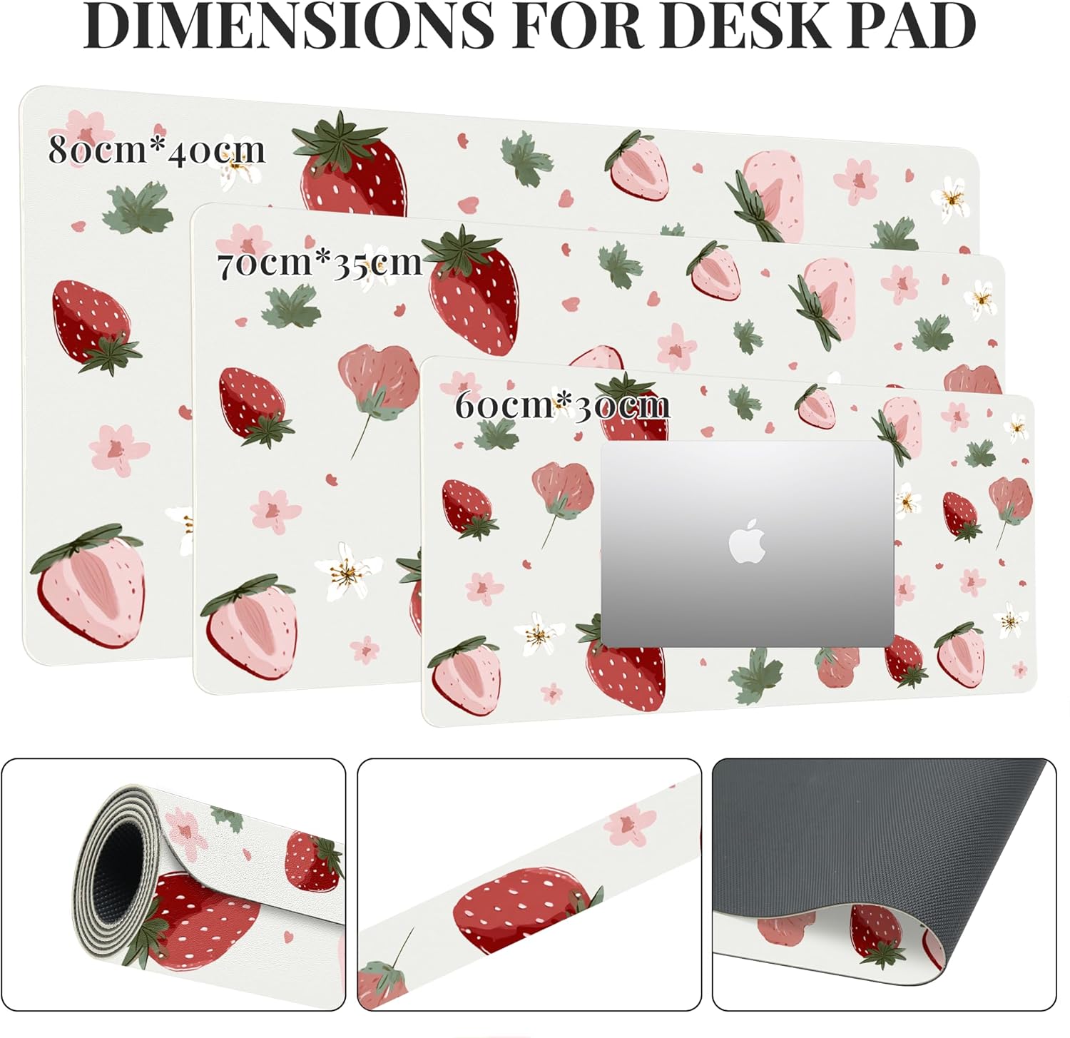 Idocolors Strawberry Desk Mat, Cute Extended Gaming Keyboard Mouse Pad, Large Office Desk Cover Mat Pad Deskmat, Non-Slip Leather Home Office Desk Mat Protector 31.5"×15.7"