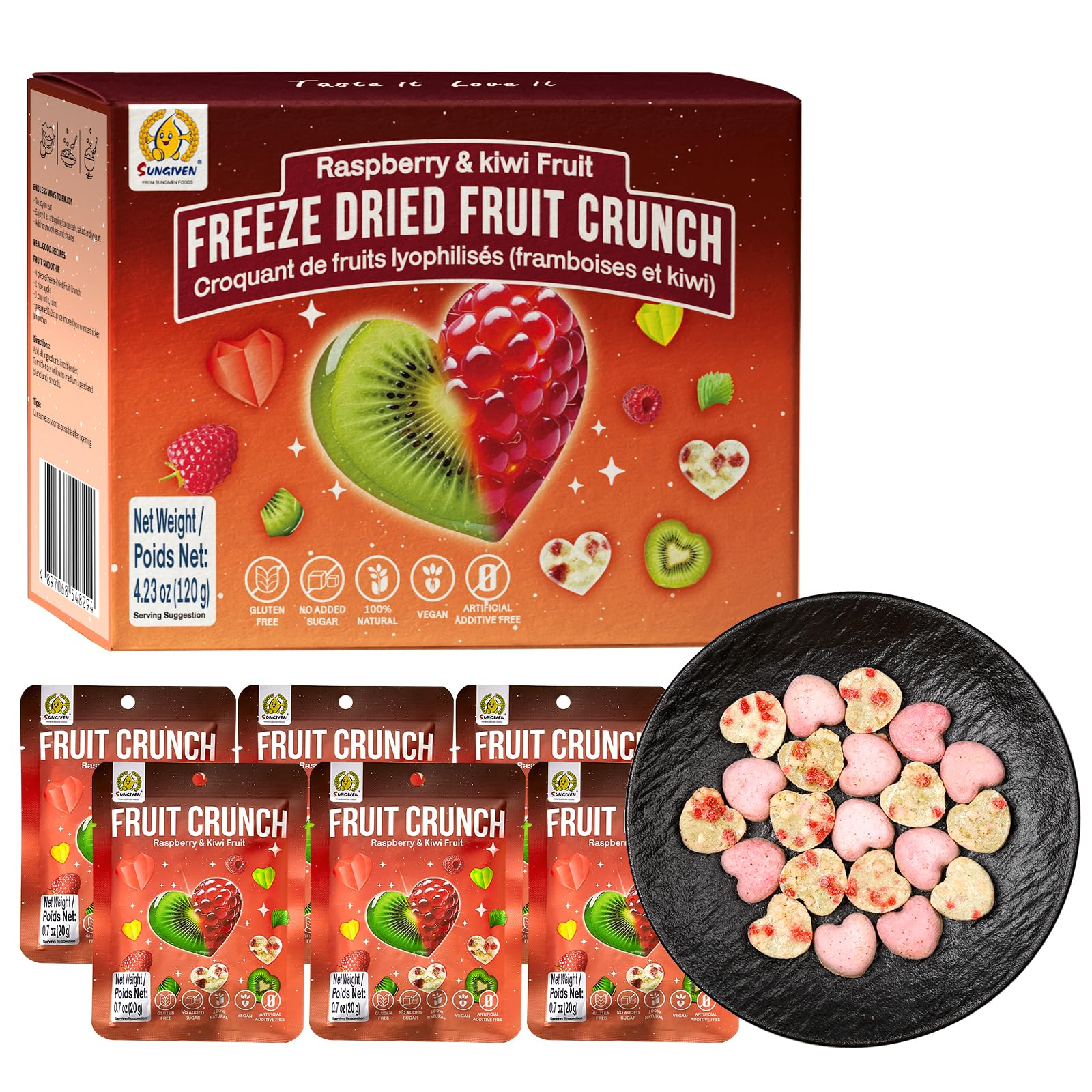 SUNGIVEN Freeze Dried Fruit Crisps Crunch Raspberry & Kiwi 6 Packs