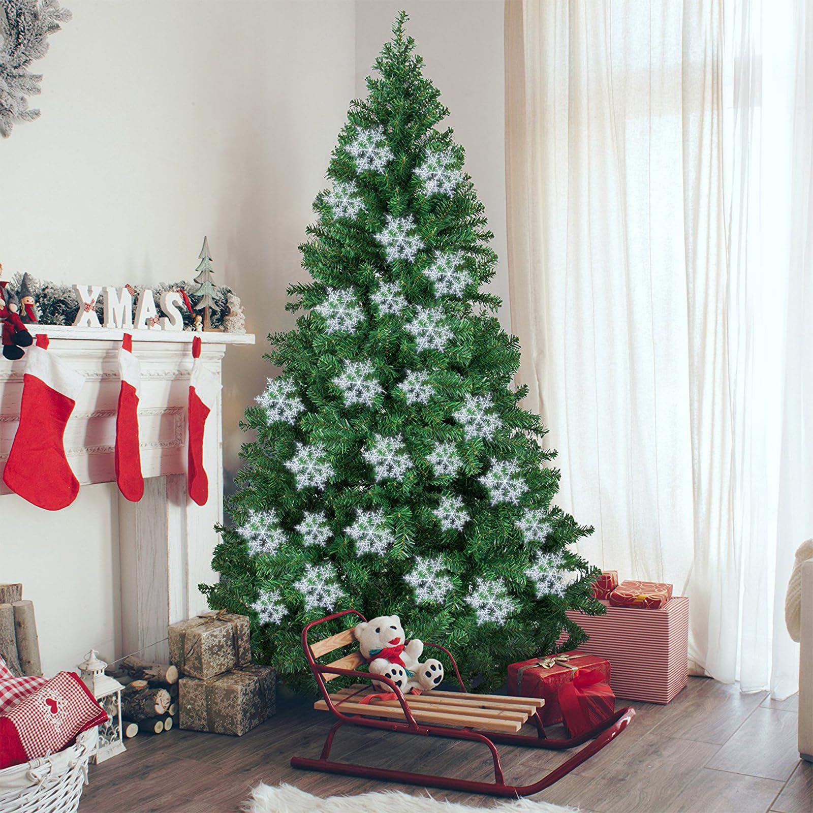 36 Schneeflocken Weihnachtsbaum Deko - Glitzer Anhänger In 4 Größen
