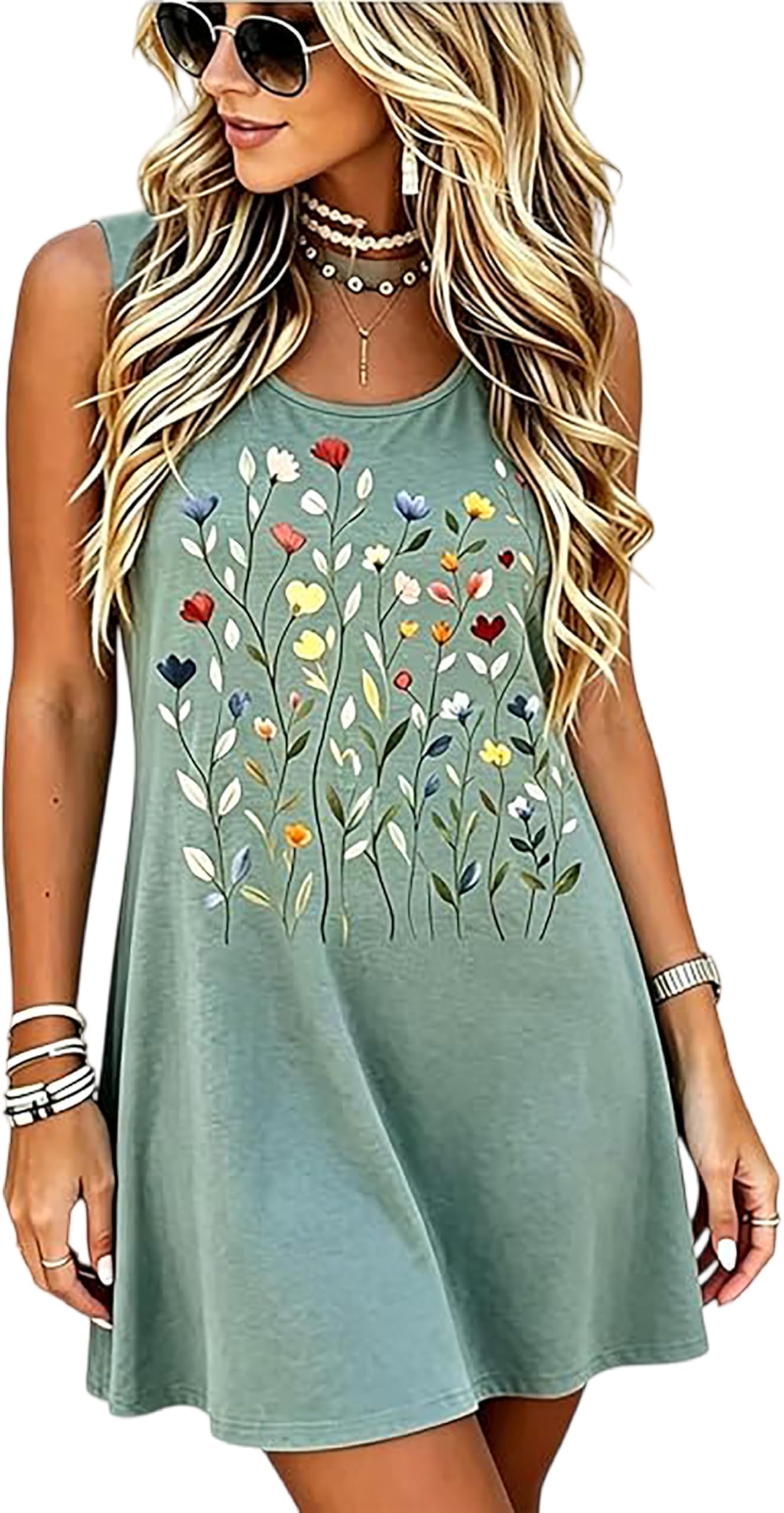 Summer Dresses Women Boho Floral Sundress Casual Country Concert Tank Dress