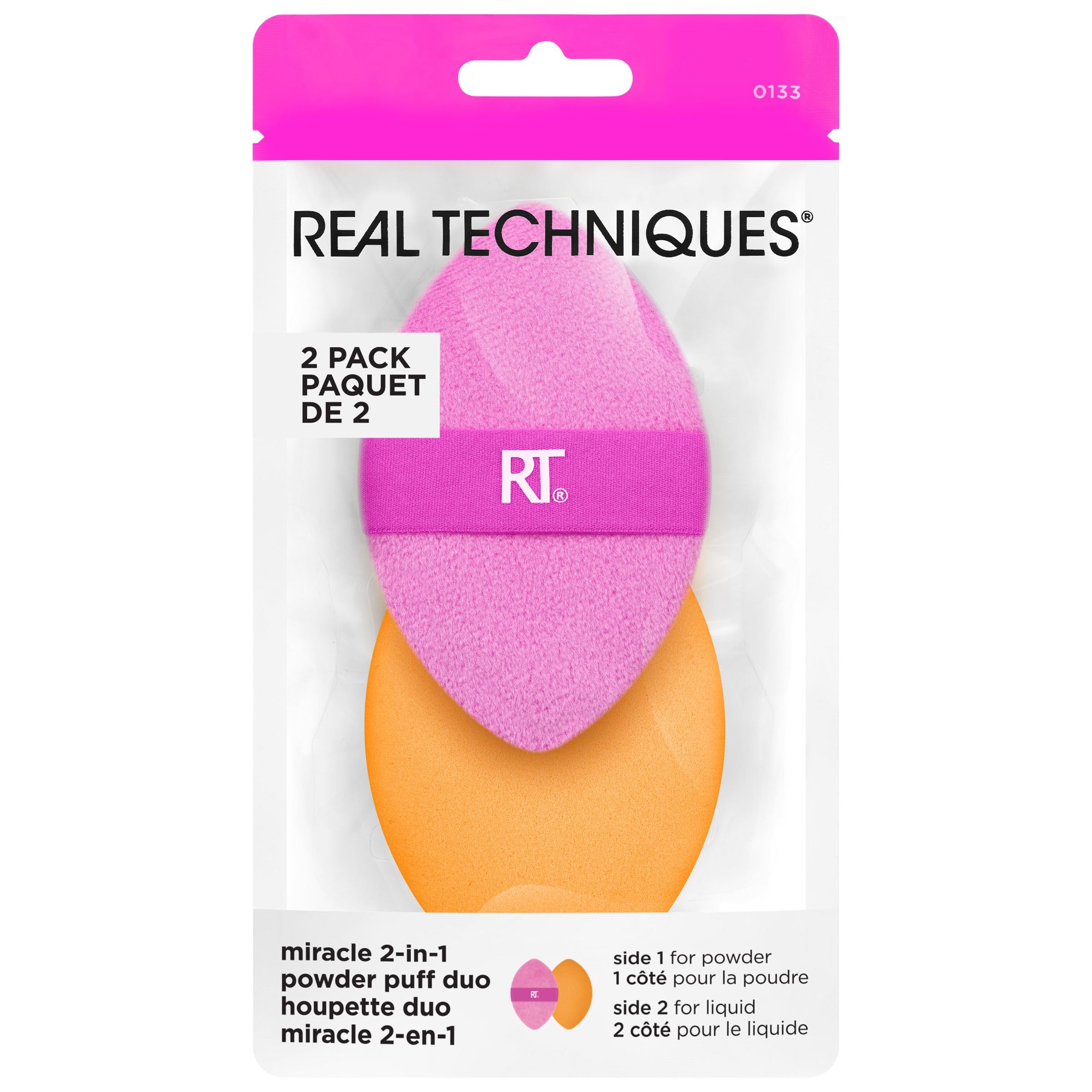 Miracle 2-In-1 Powder Puff, Dual-Sided, Full-Size Makeup Blending Puff, Reversible Elastic Band, Precision Tip Makeup Sponge & Powder Puff, For Liquid, Cream & Powder, 2 Count