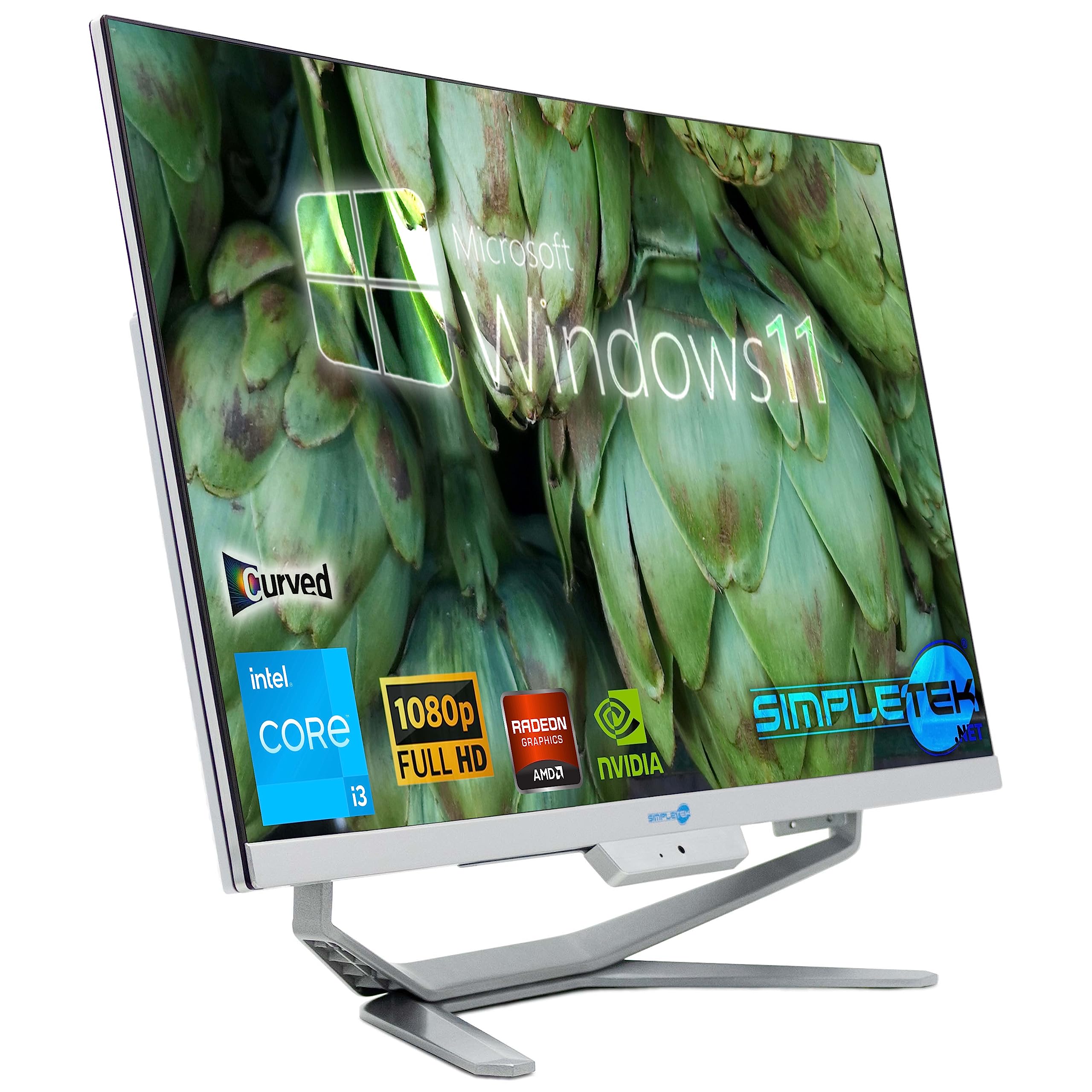 SIMPLETEK - PC All in One con Schermo Curvo 24" Core i3 | Windows 11 Pro | 8GB RAM SSD 240GB | Ideale per Ufficio, Scuola, Casa