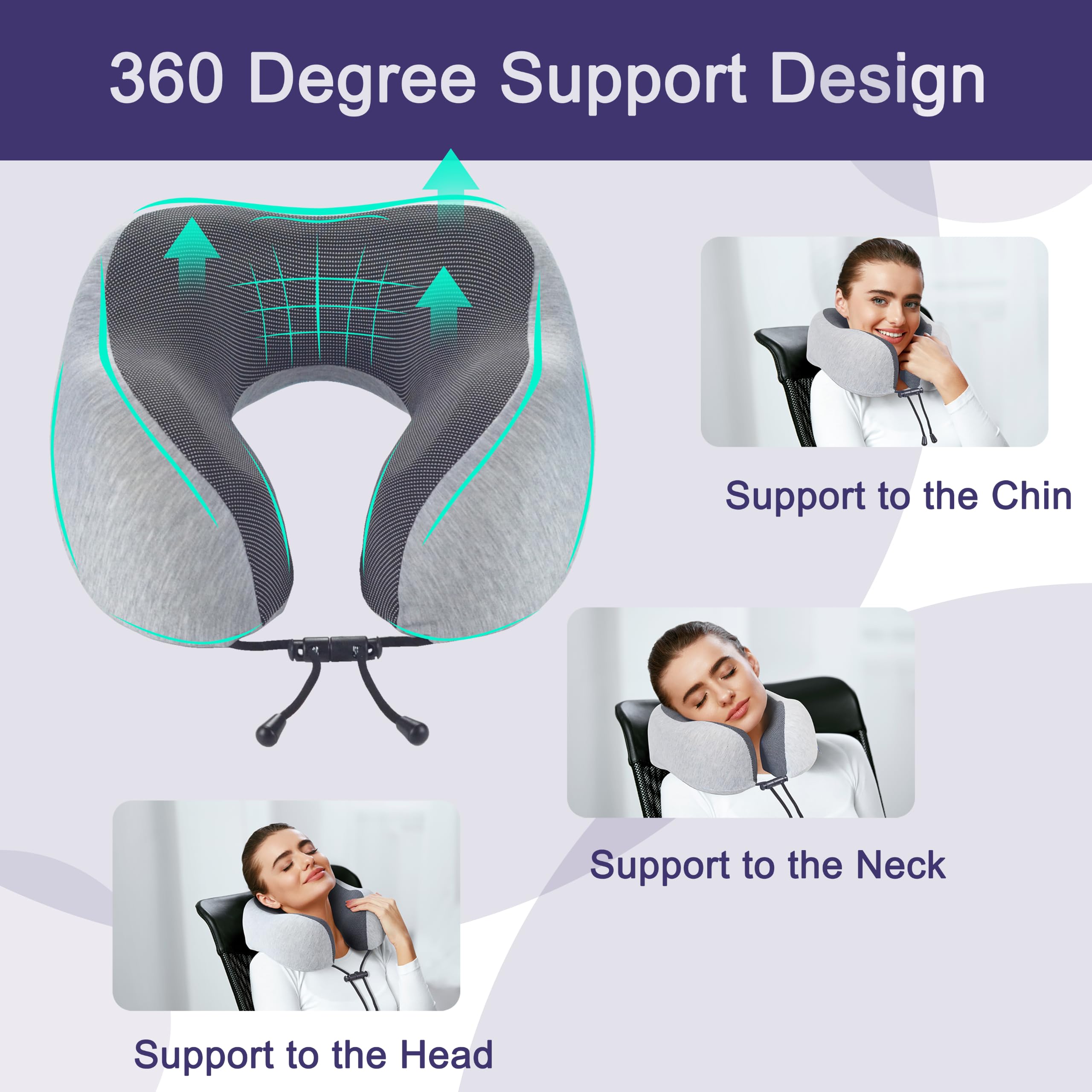 napfun Neck Pillow for Traveling, Upgraded Travel Neck Pillow for Airplane 100% Pure Memory Foam Travel Pillow for Flight Headrest Sleep view 4