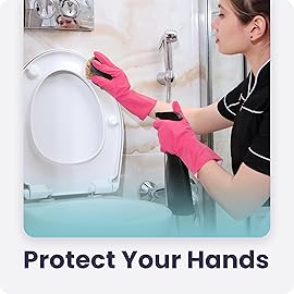 FMP Brands Cleaning Gloves - 12 Pairs Non-Slip, Waterproof Reusable Latex Dish Gloves for Kitchen, Bathroom, Household, Gardening (Large, Pink)