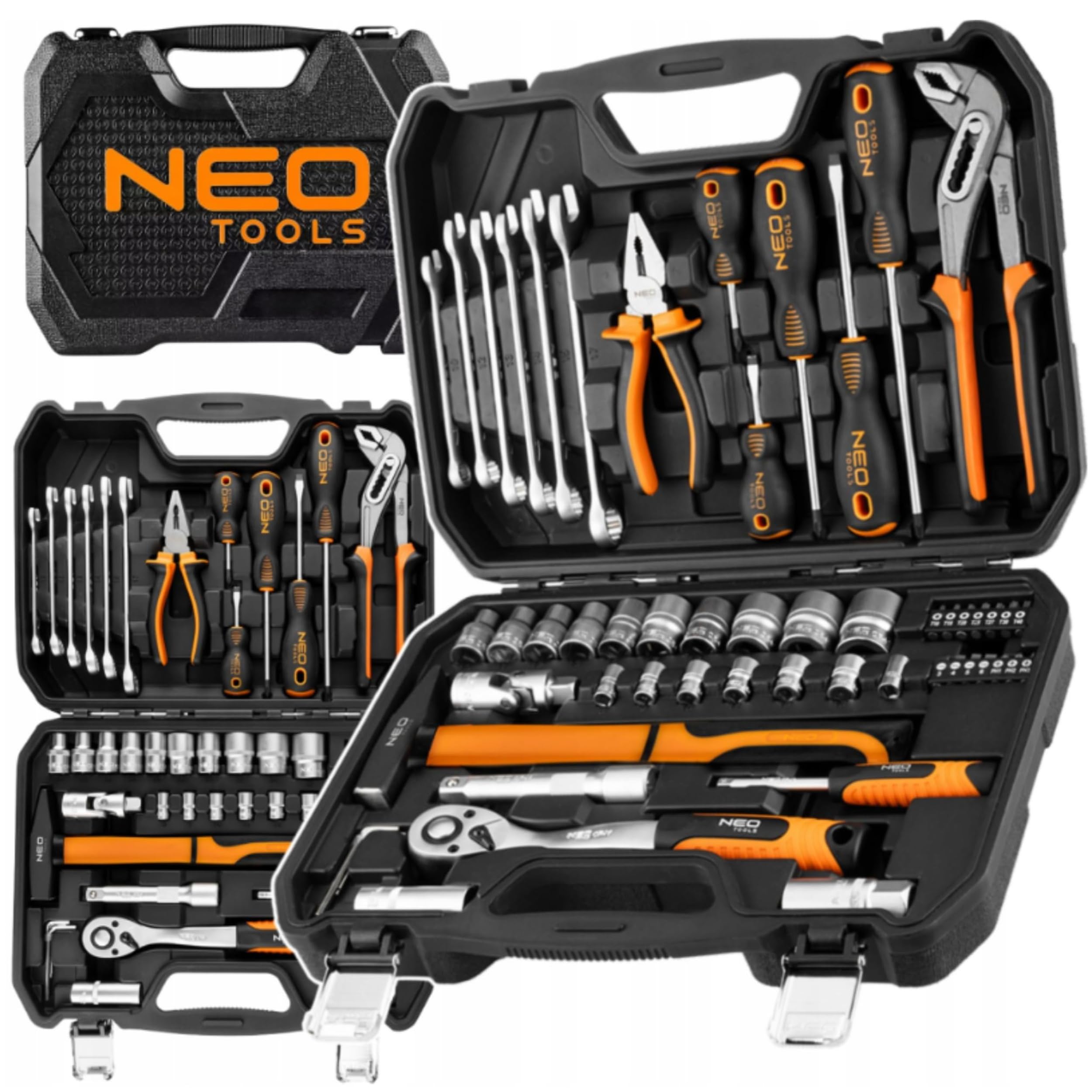 Mallette à outils professionnelle 56 pièces Neo Mallette à outils pour ménage 2 pièces - Mallette en plastique robuste - Outils à main - Grand assortiment de tournevis
